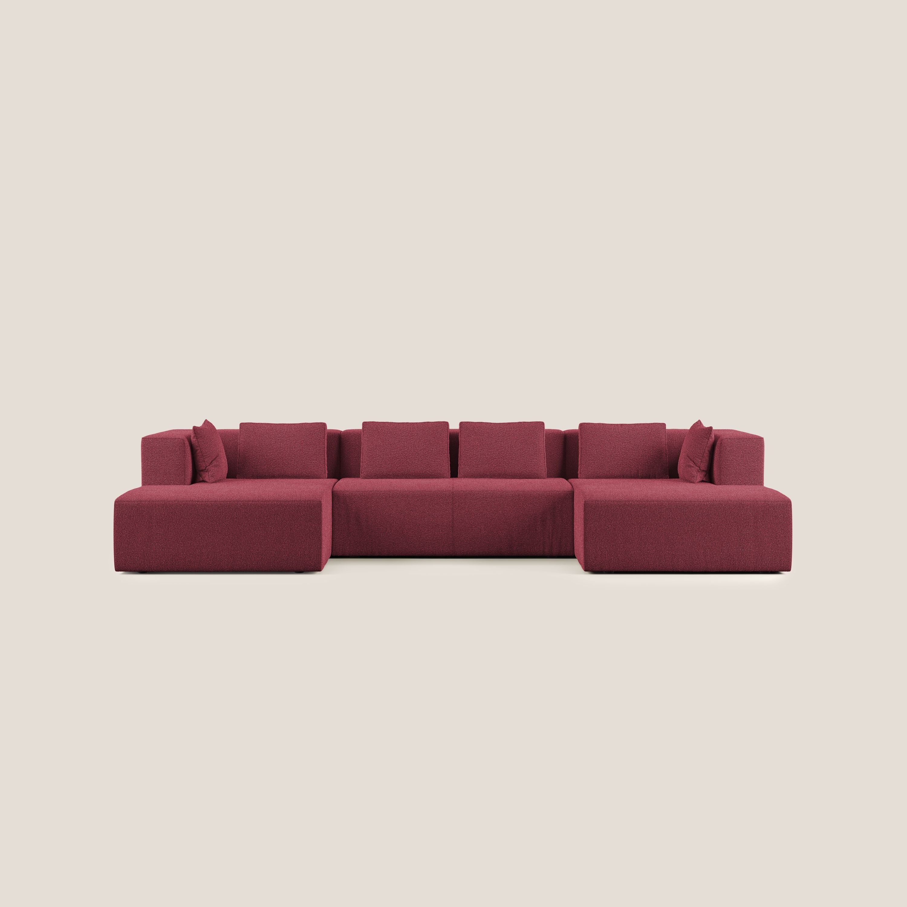 Nettuno divano panoramico in morbido tessuto bouclè T07 rosso - divani.store