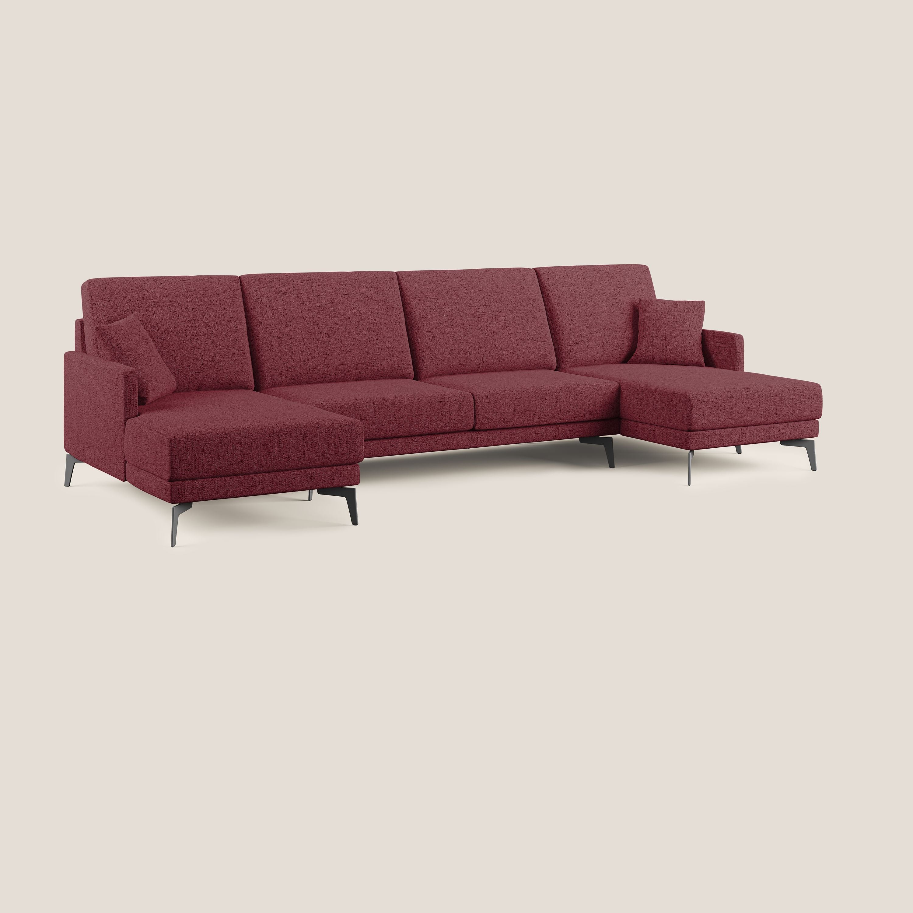Saturno divano panoramico moderno in tessuto morbido impermeabile T03 rosso - divani.store