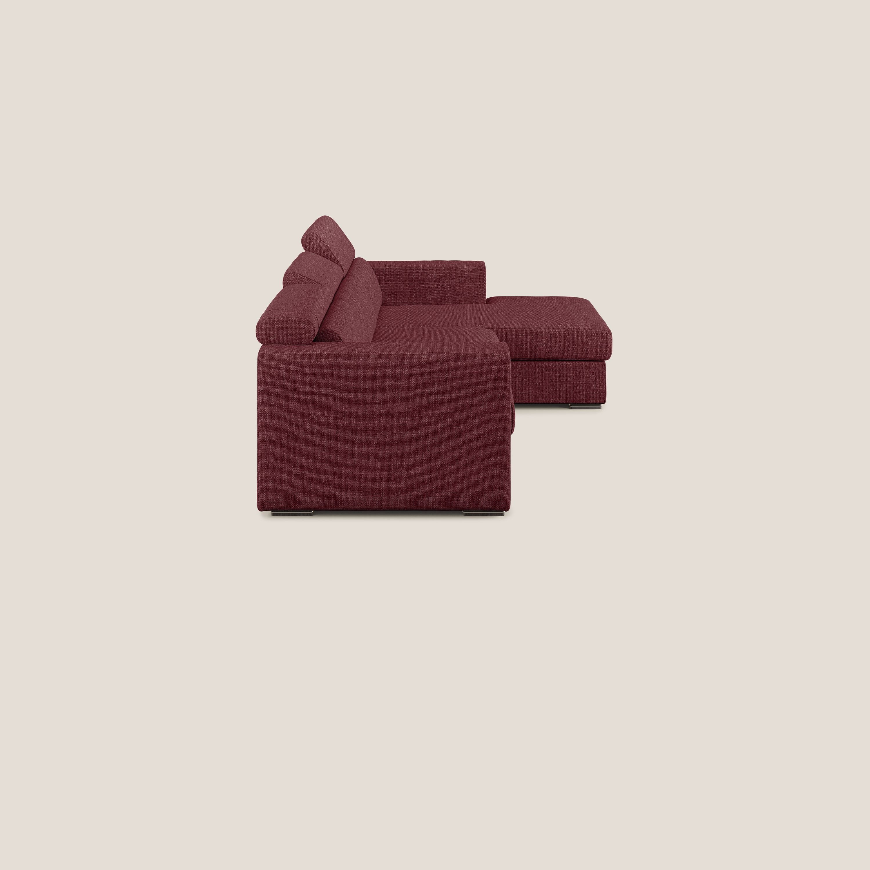Vegas divano angolare con poggiatesta reclinabili in morbido tessuto impermeabile T06 rosso - divani.store