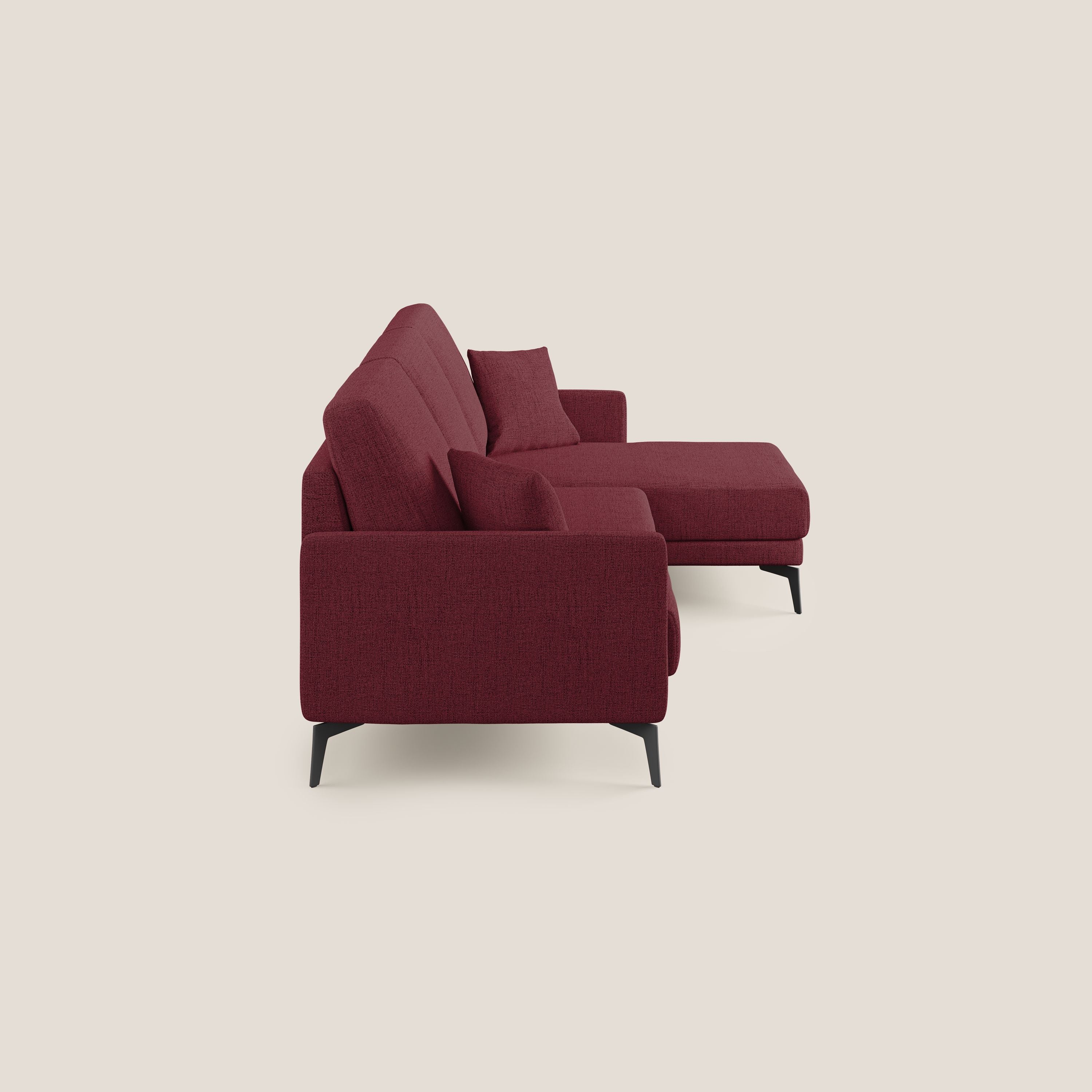 Saturno divano angolare moderno in tessuto morbido impermeabile T03 rosso - divani.store