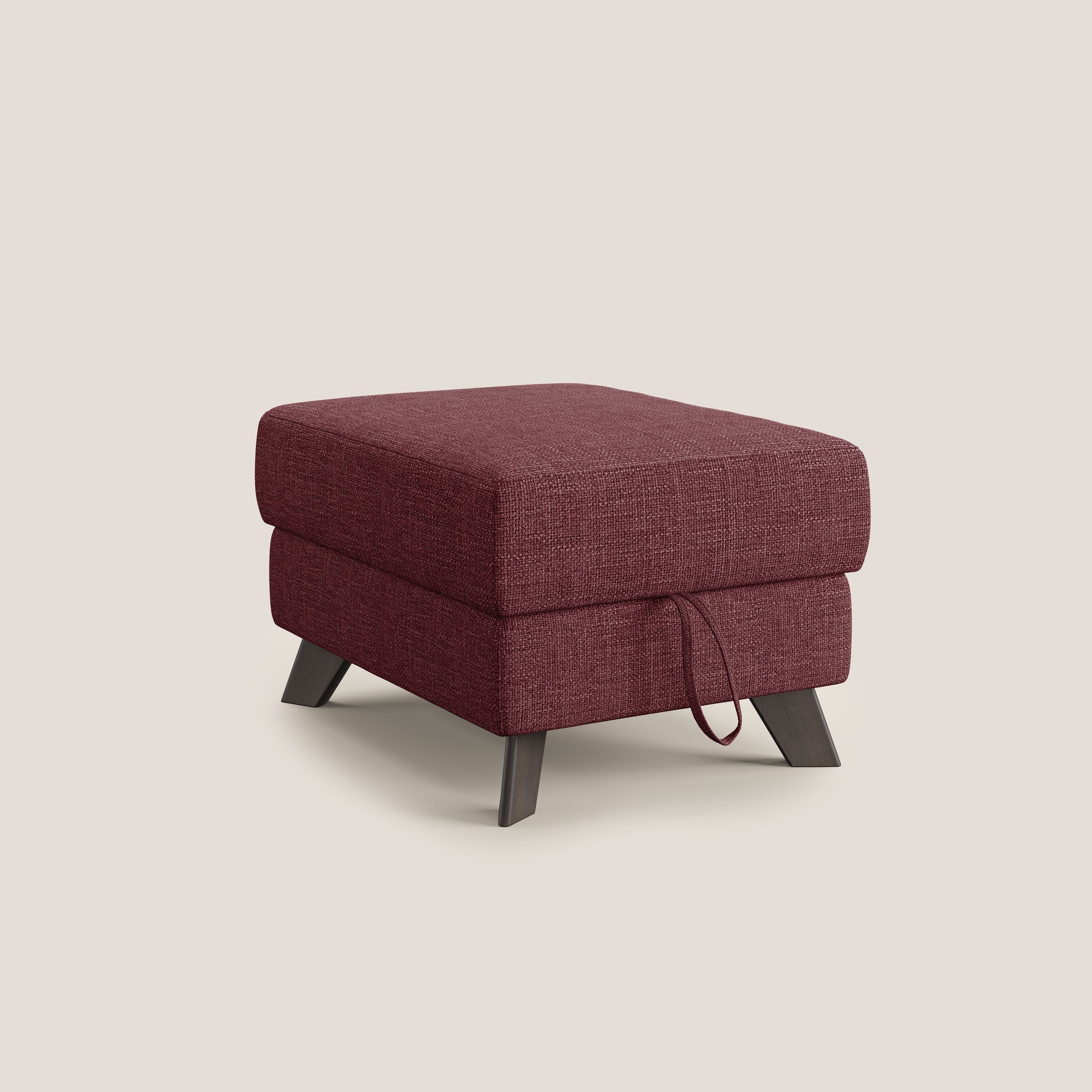 Moon Pouf contenitore e piedini alti in tessuto morbido ad intreccio soft-touch impermeabile T06 rosso - divani.store