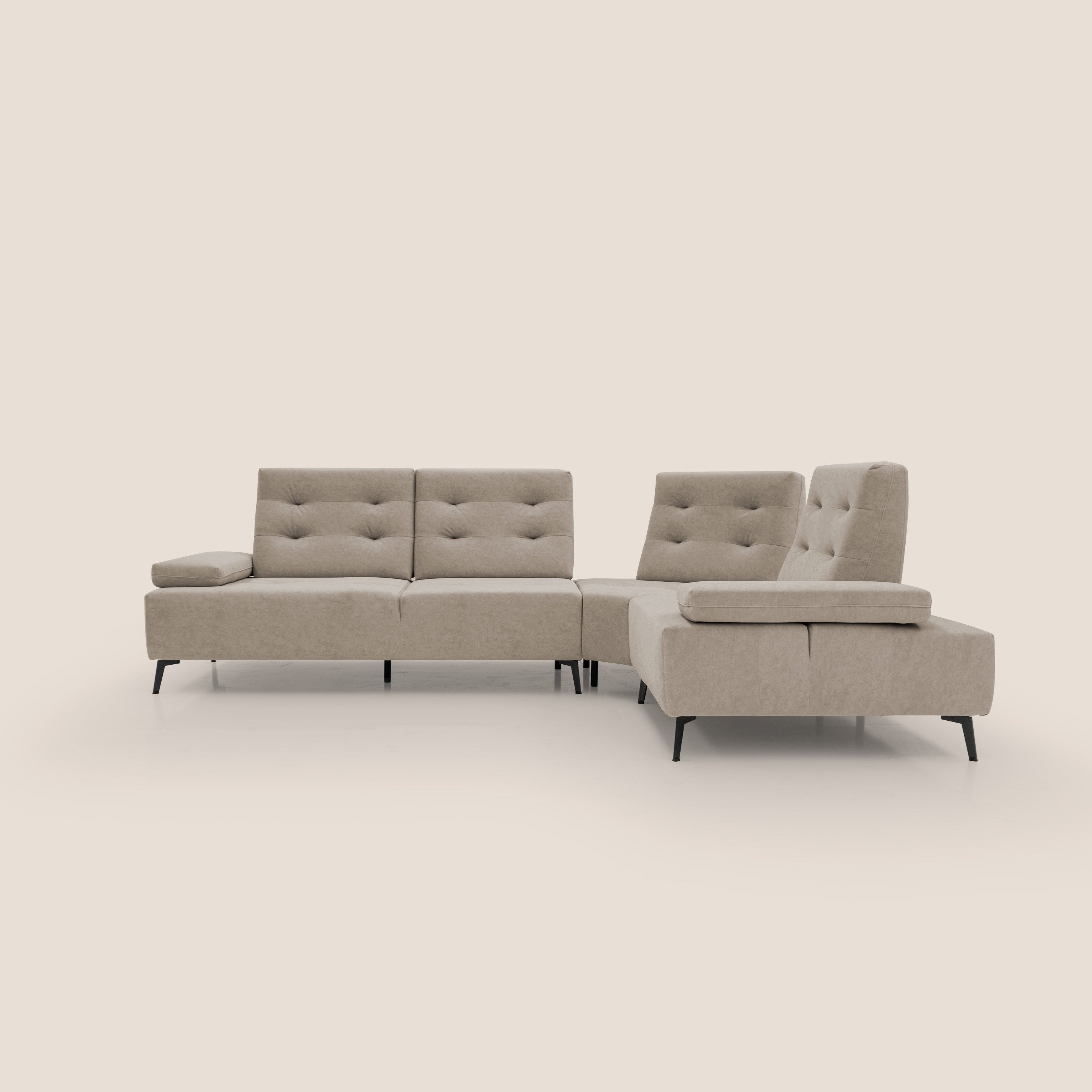 Lugano Divano angolare con schienali traslanti in microfibra effetto velluto T09 tortora - divani.store