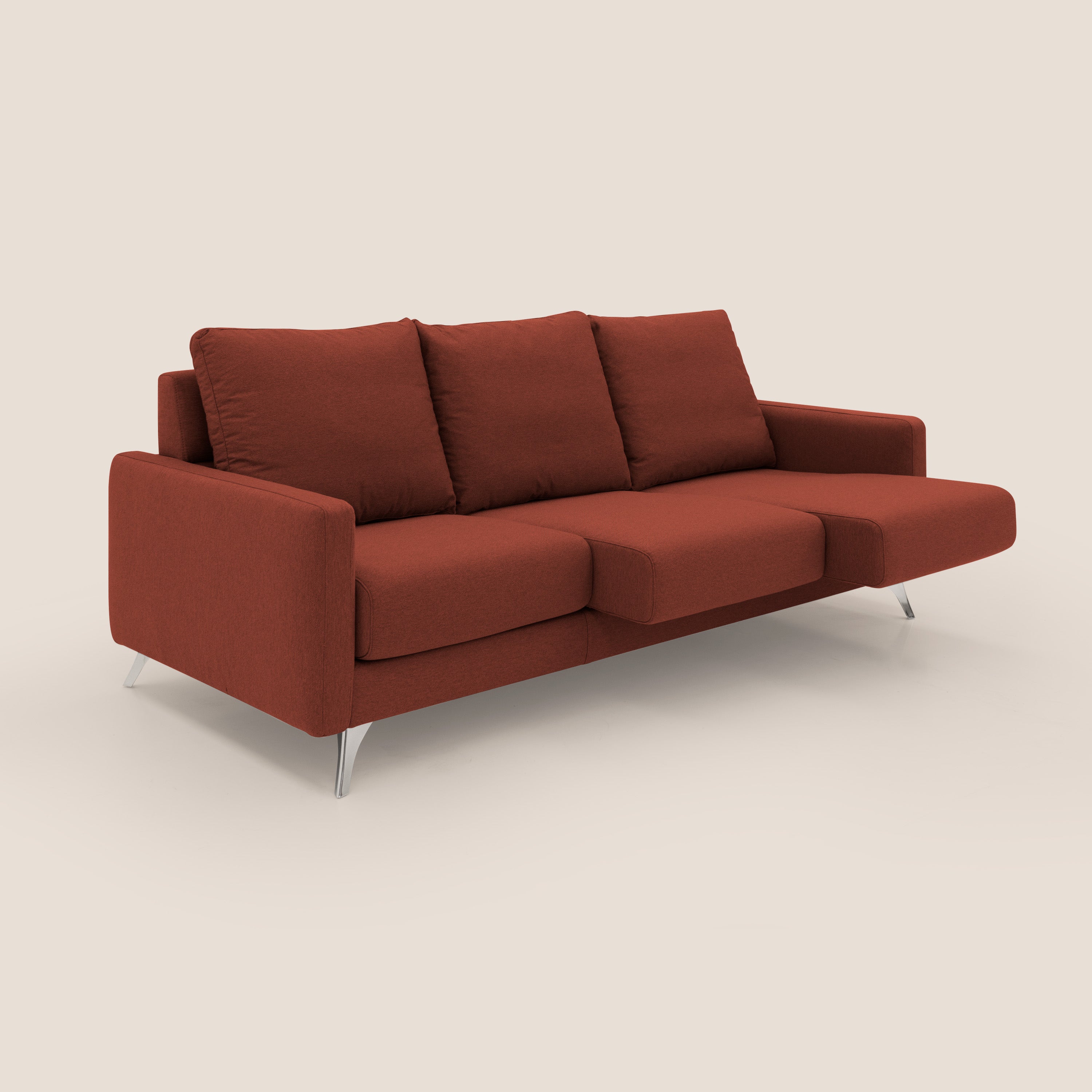 Klimt divano con 3 sedute allungabili e schienali in piuma d'oca in tessuto smacchiabile T05 rosso - divani.store