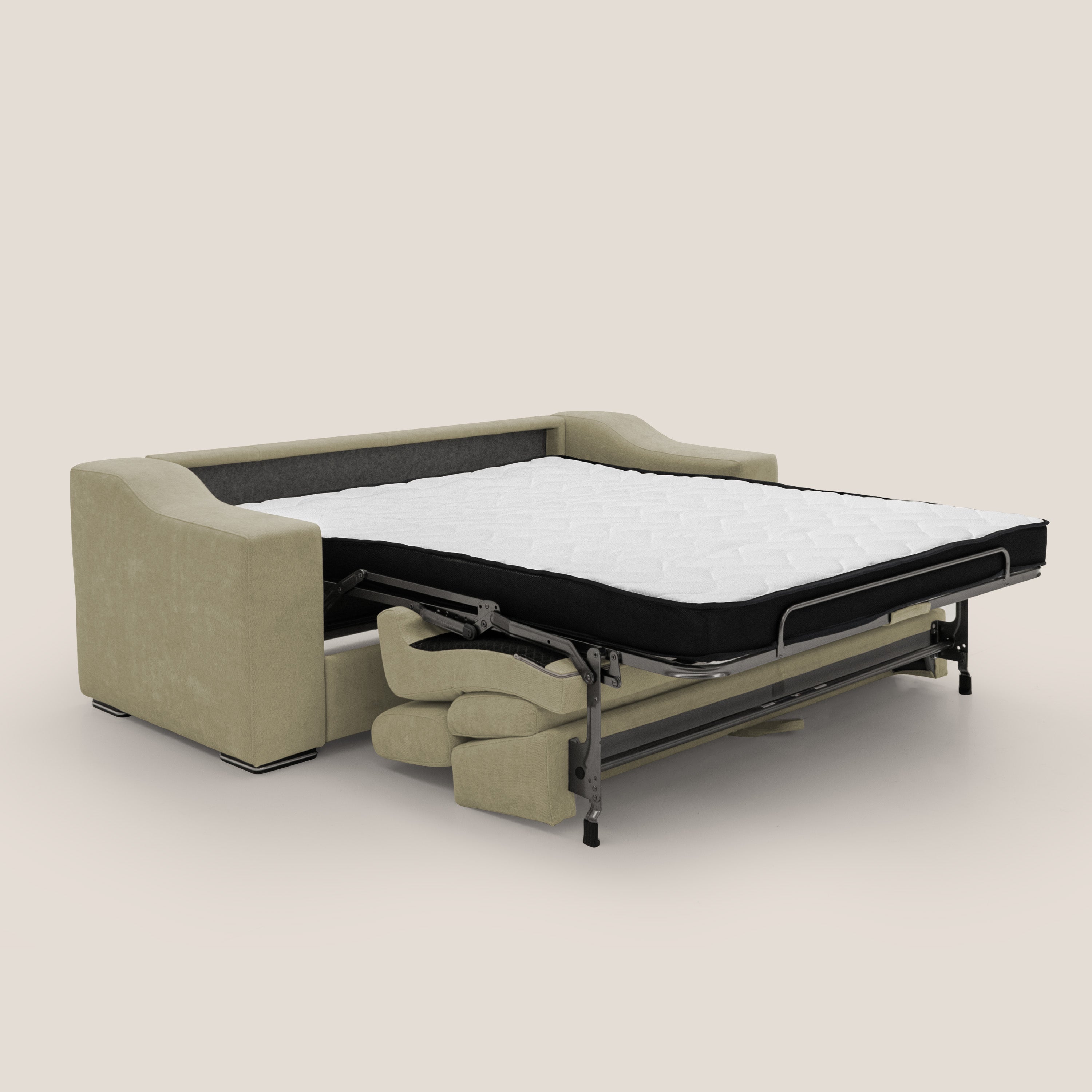 Bomber divano letto matrimoniale con poggiatesta in tessuto impermeabile T14 beige - divani.store