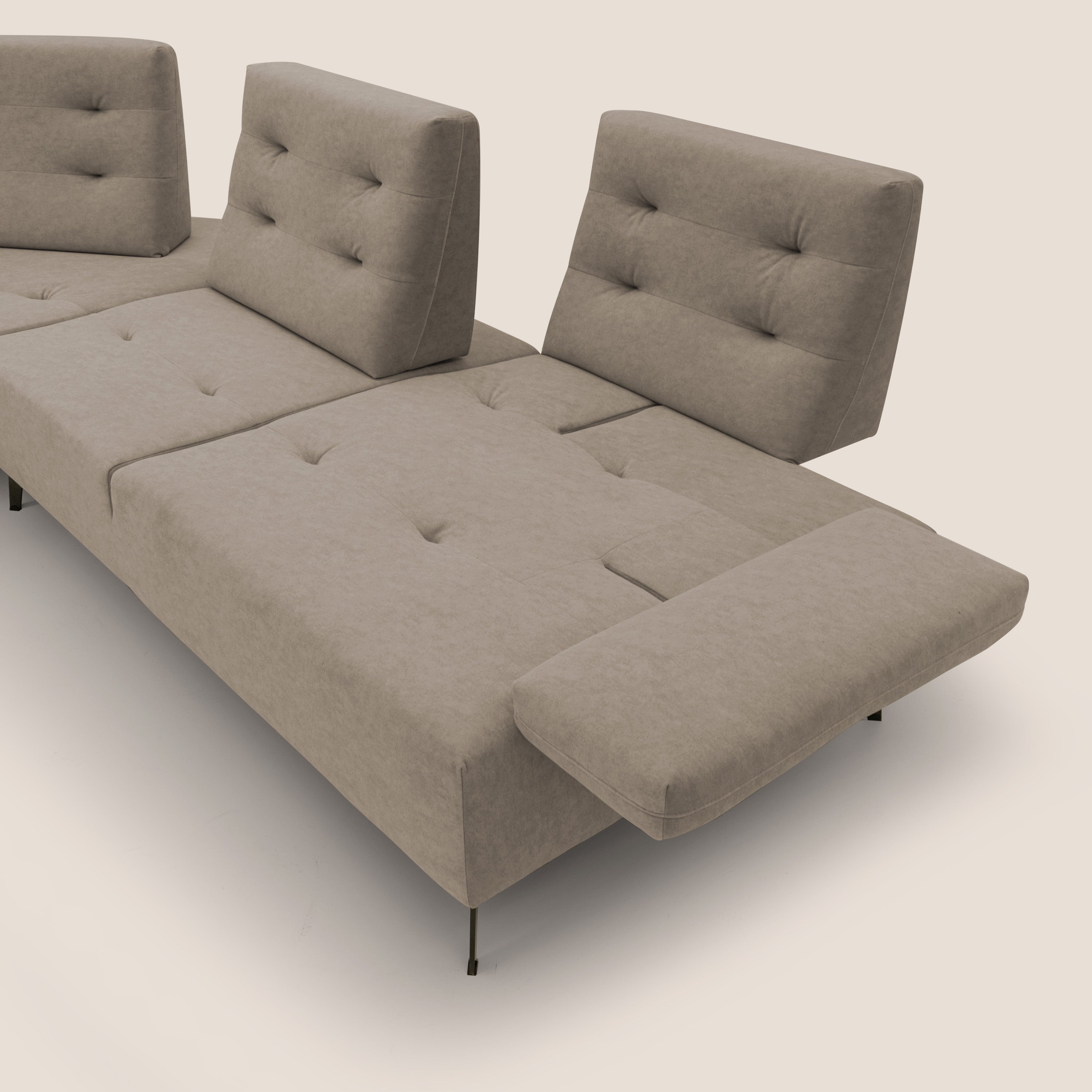 Lugano Divano angolare con schienali traslanti in microfibra effetto velluto T09 tortora - divani.store