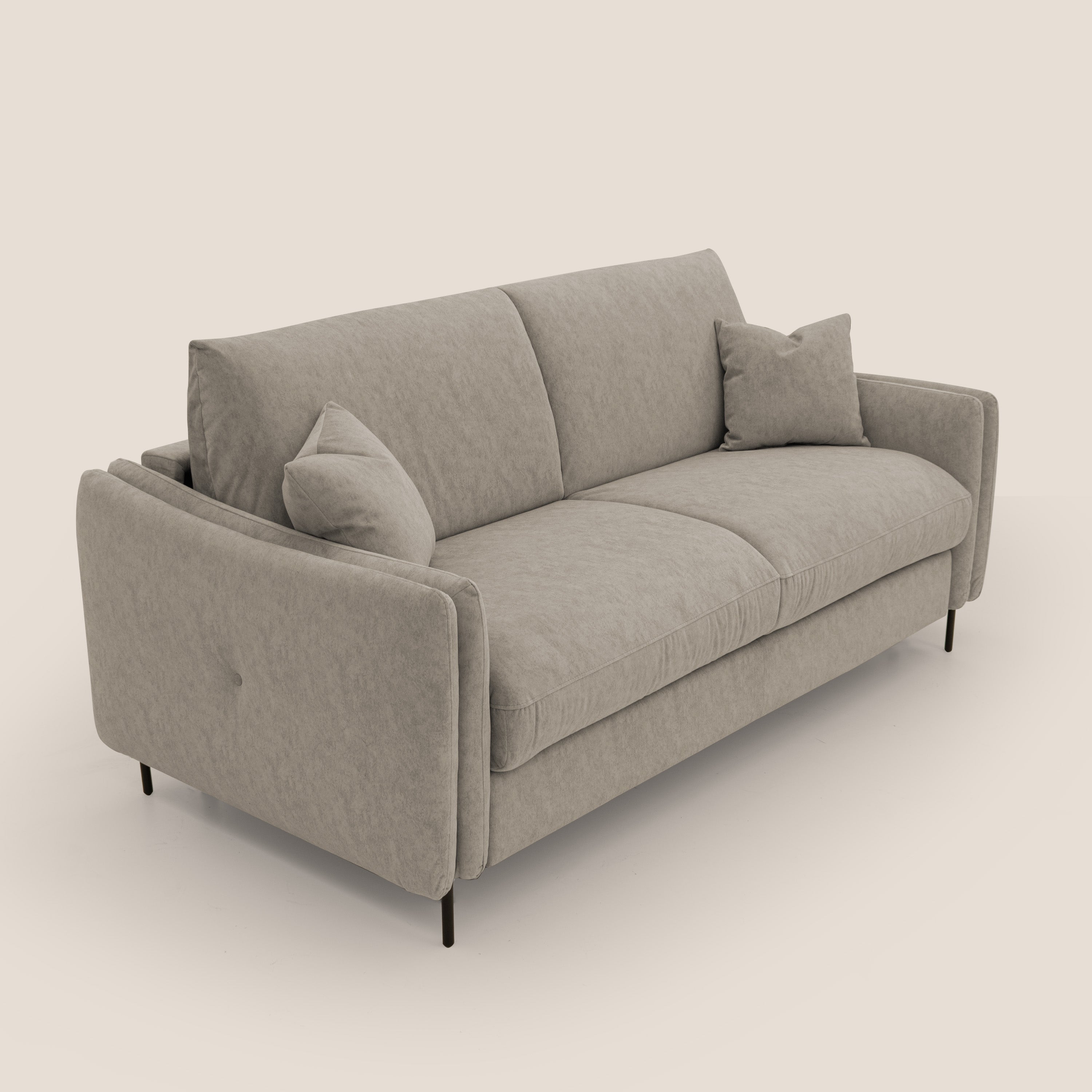 Gregory Divano letto con materasso h18 cm in microfibra effetto velluto impermeabile T09 tortora - divani.store