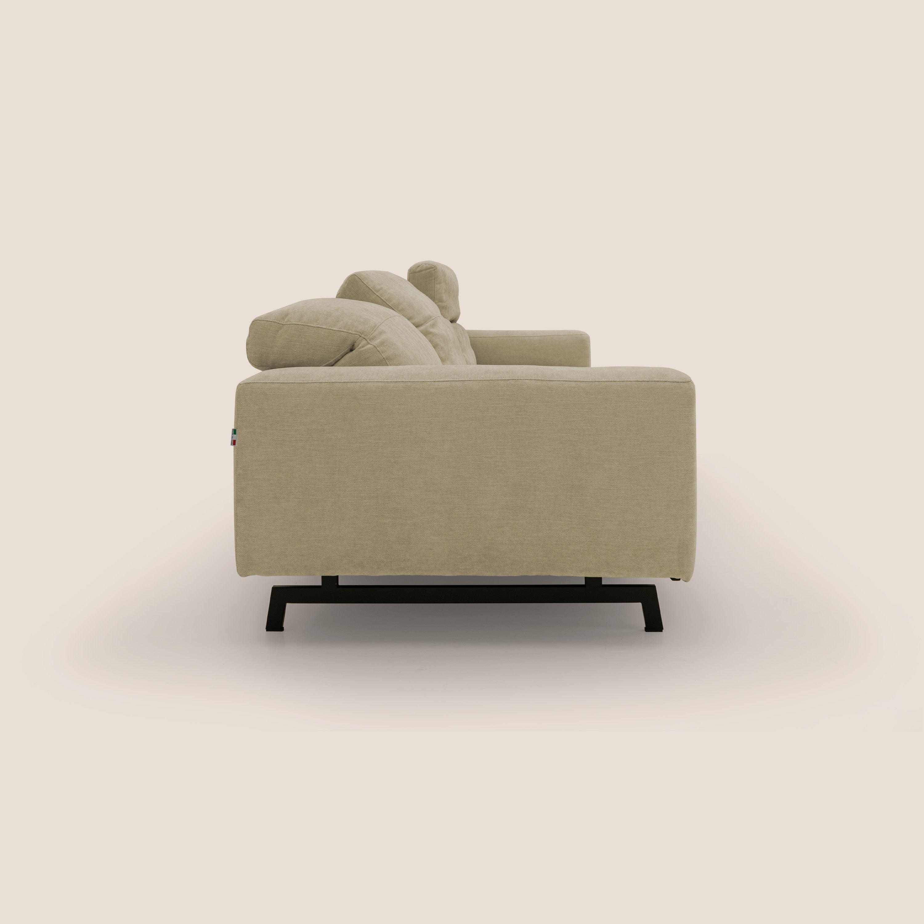 Sakura divano in piuma d'oca modulare a 3 sedute in morbido tessuto fiammato impermeabile T14 beige - divani.store