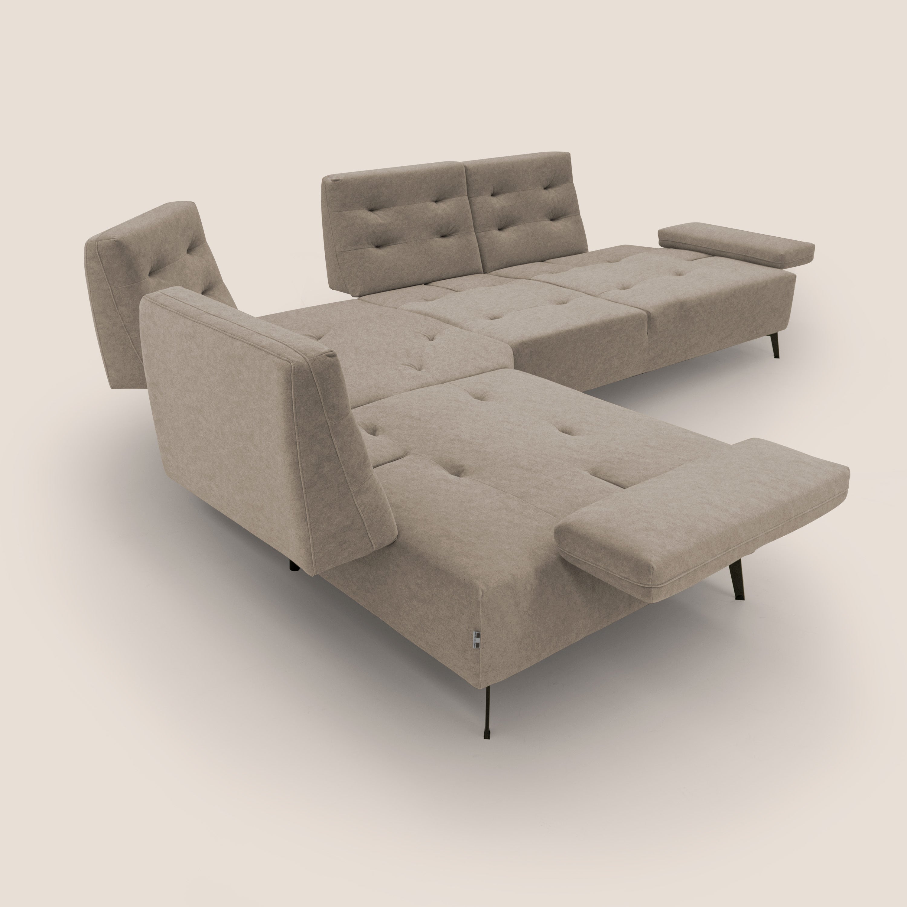 Lugano Divano angolare con schienali traslanti in microfibra effetto velluto T09 tortora - divani.store