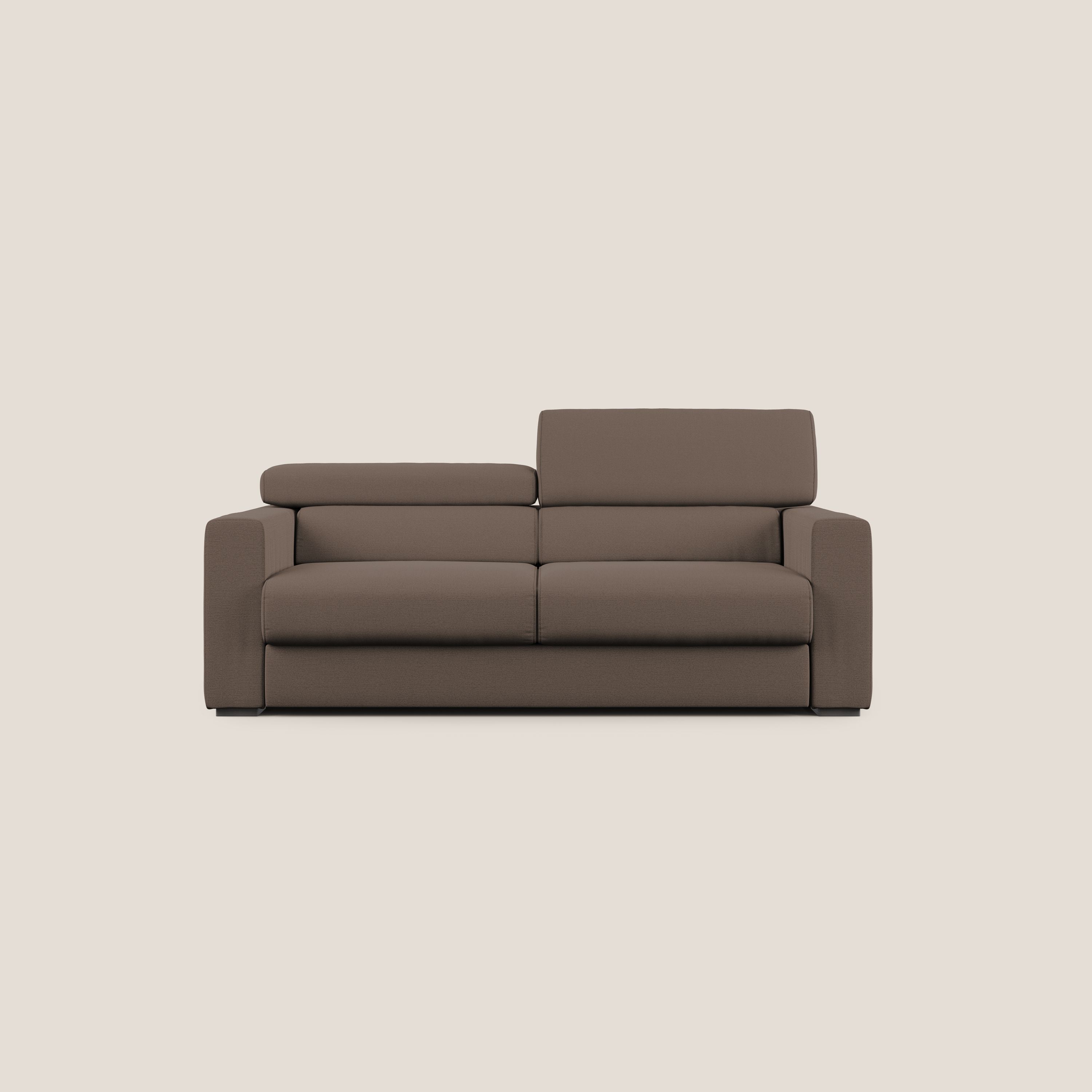 Dylan divano allungabile con pouf estraibile poggiapiedi in tessuto fiammato simil cotone impermeabile T19 marrone - divani.store