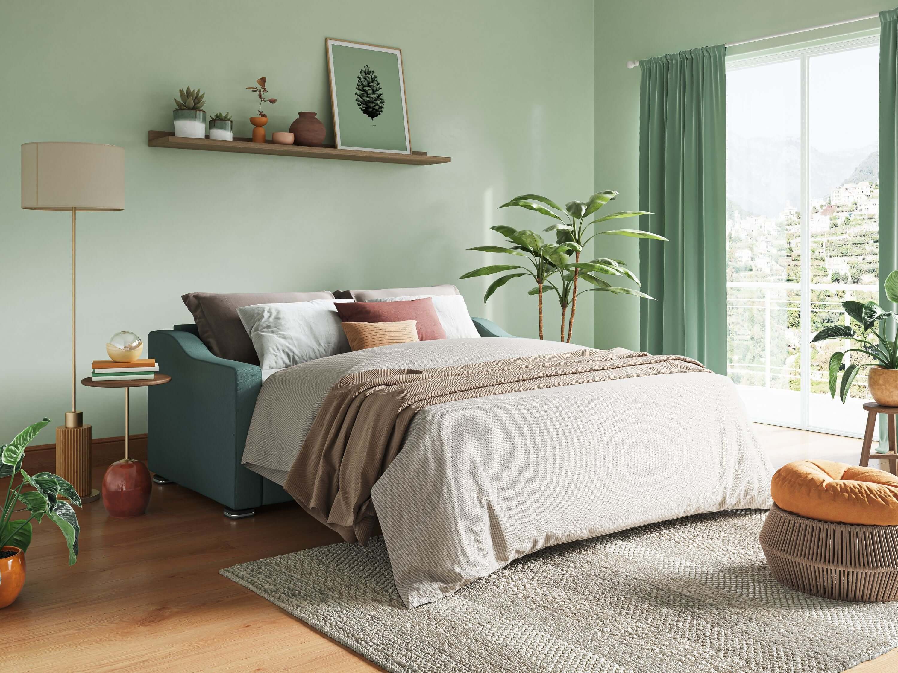 Amber divano letto matrimoniale in tessuto smacchiabile T05 rosso - divani.store