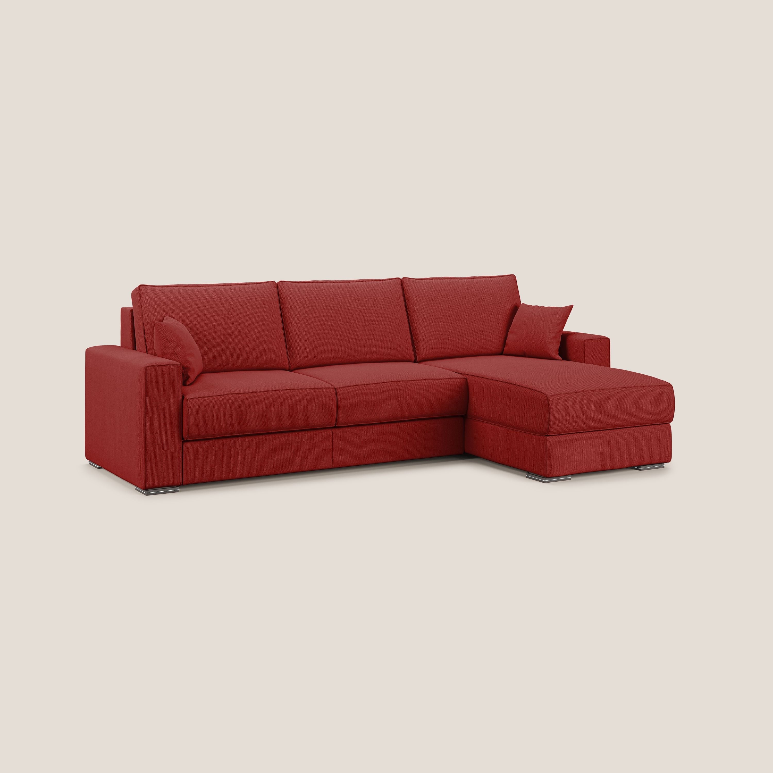 Dream Divano letto angolare in tessuto smacchiabile T05 rosso - divani.store
