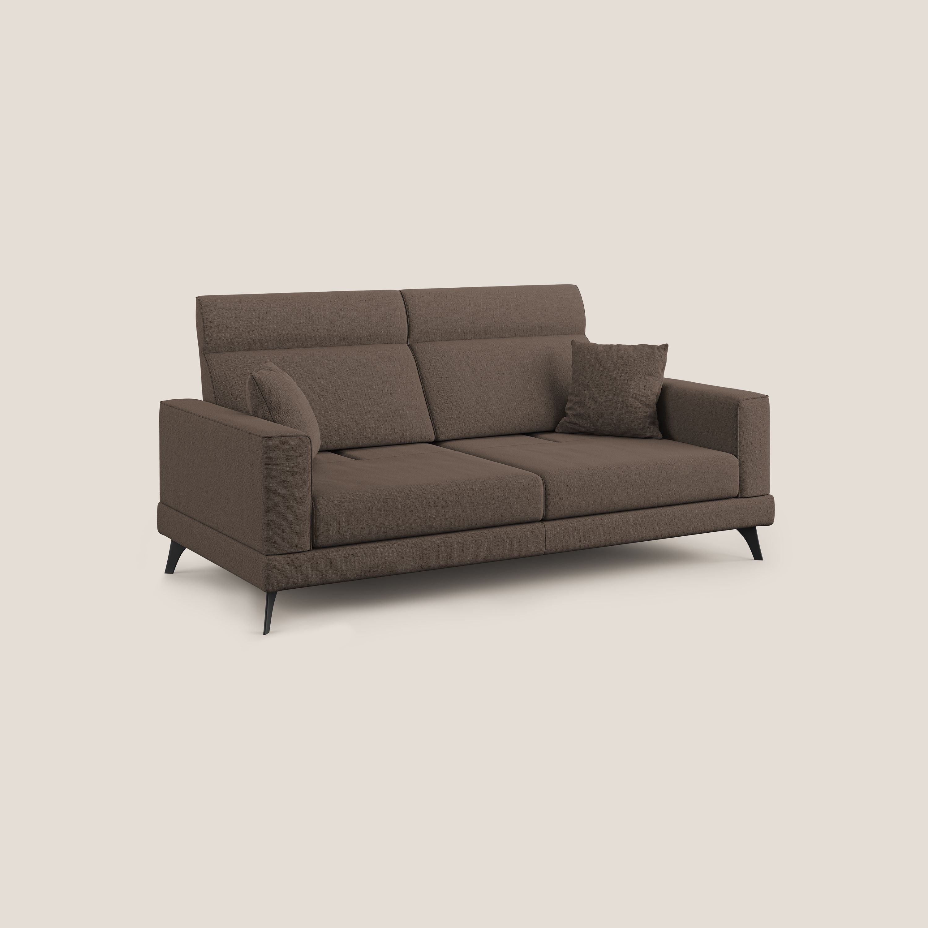 Slide Divano con schienali traslanti e poggiatesta in tessuto simil cotone impermeabile T19 marrone - divani.store