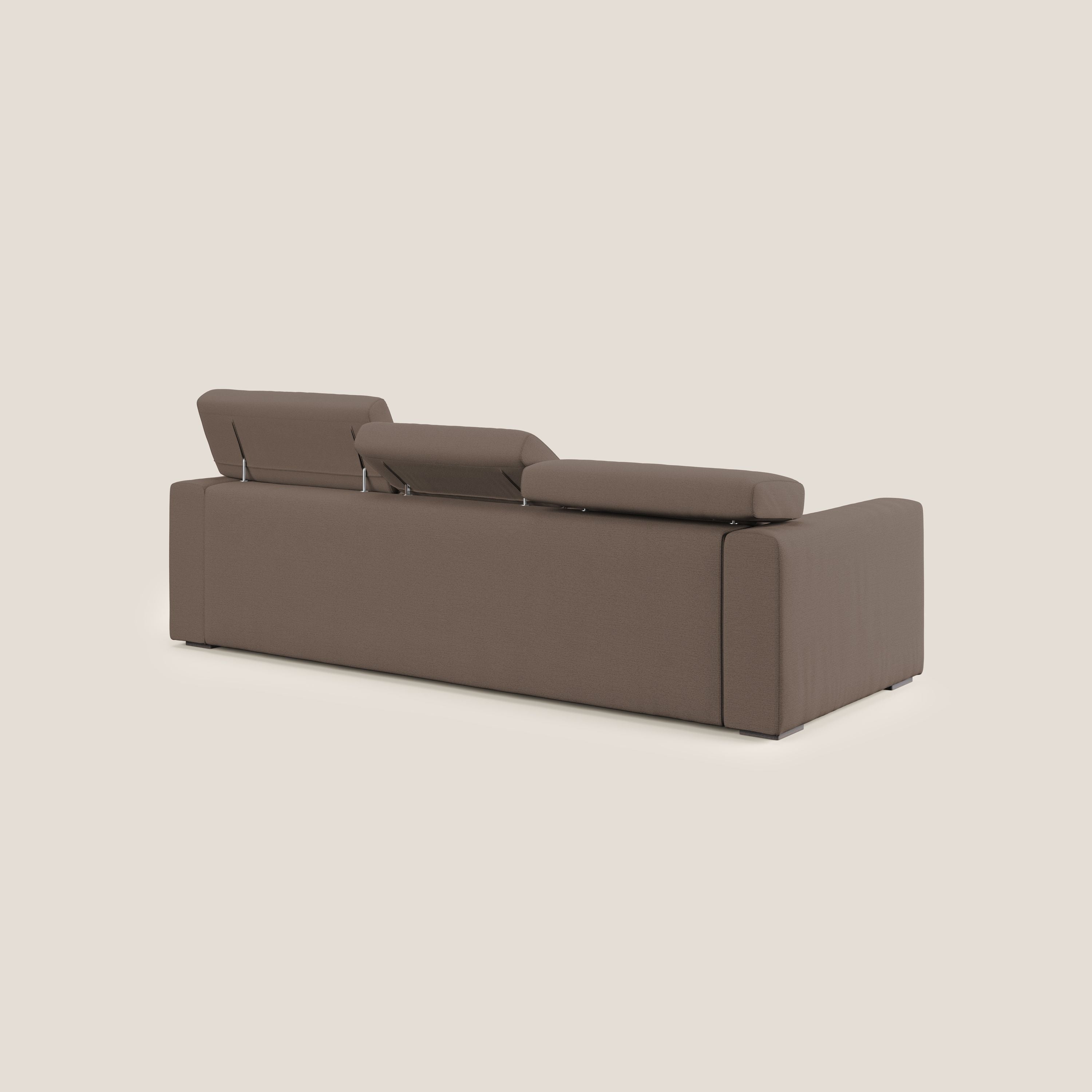 Dylan divano a 3 sedute con pouf estraibile poggiapiedi in tessuto fiammato simil cotone impermeabile T19 marrone - divani.store