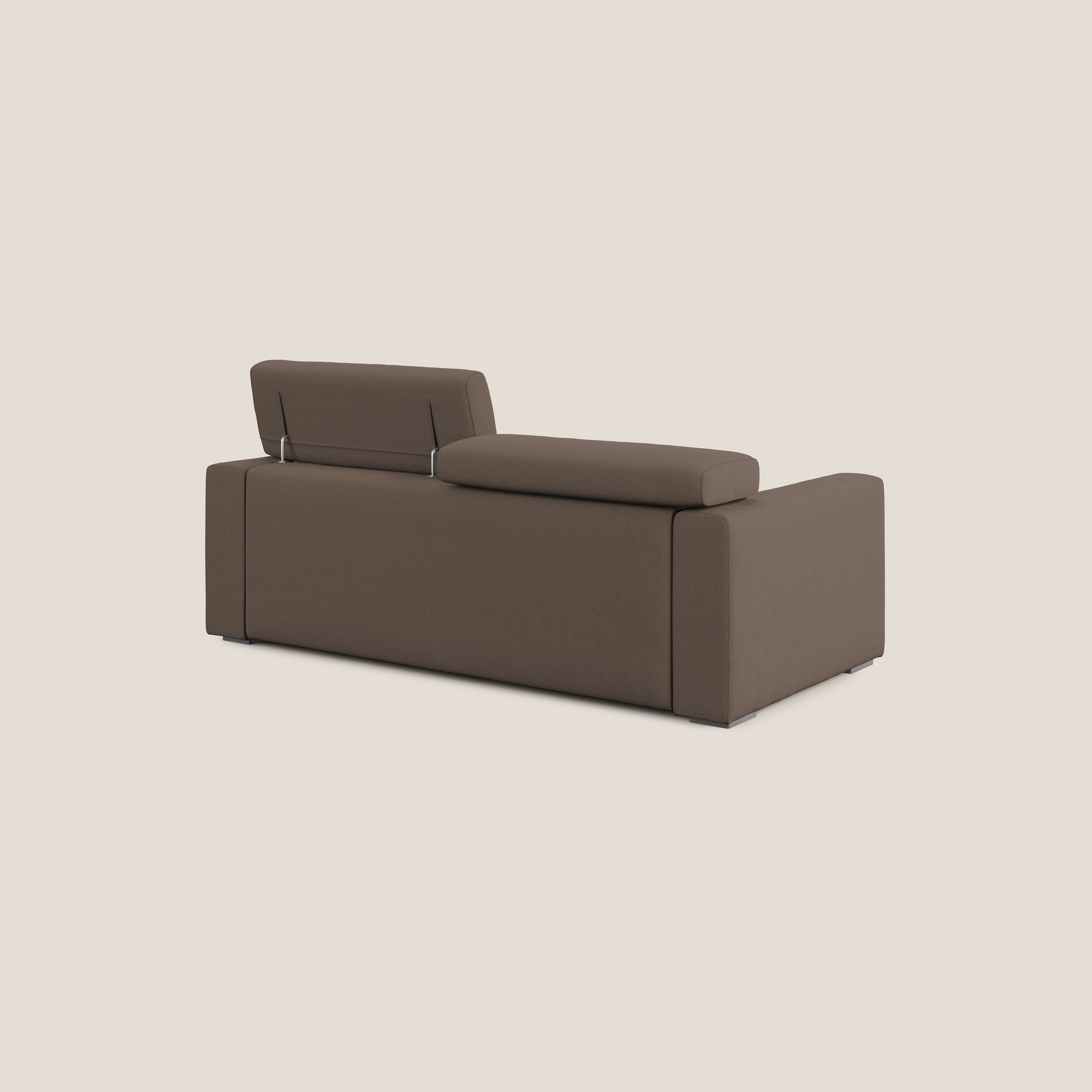 Dylan divano allungabile con pouf estraibile poggiapiedi in tessuto fiammato simil cotone impermeabile T19 marrone - divani.store