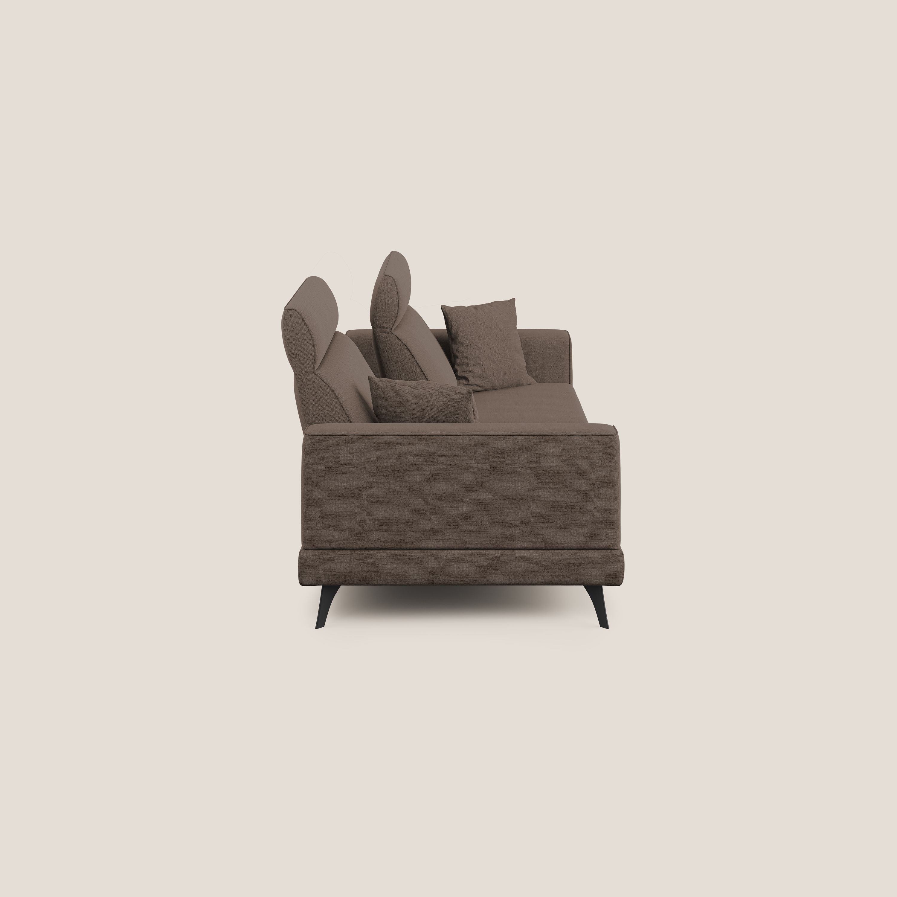 Slide Divano con schienali traslanti e poggiatesta in tessuto simil cotone impermeabile T19 marrone - divani.store