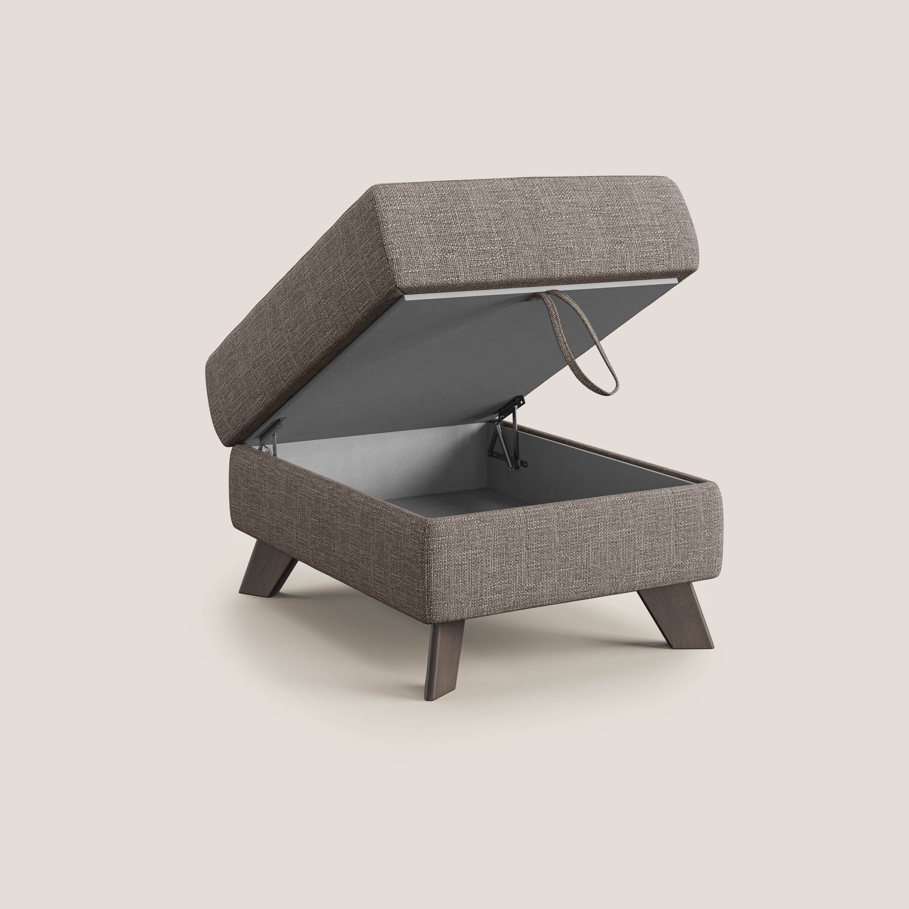 Moon Pouf contenitore e piedini alti in tessuto morbido ad intreccio soft-touch impermeabile T06 marrone - divani.store