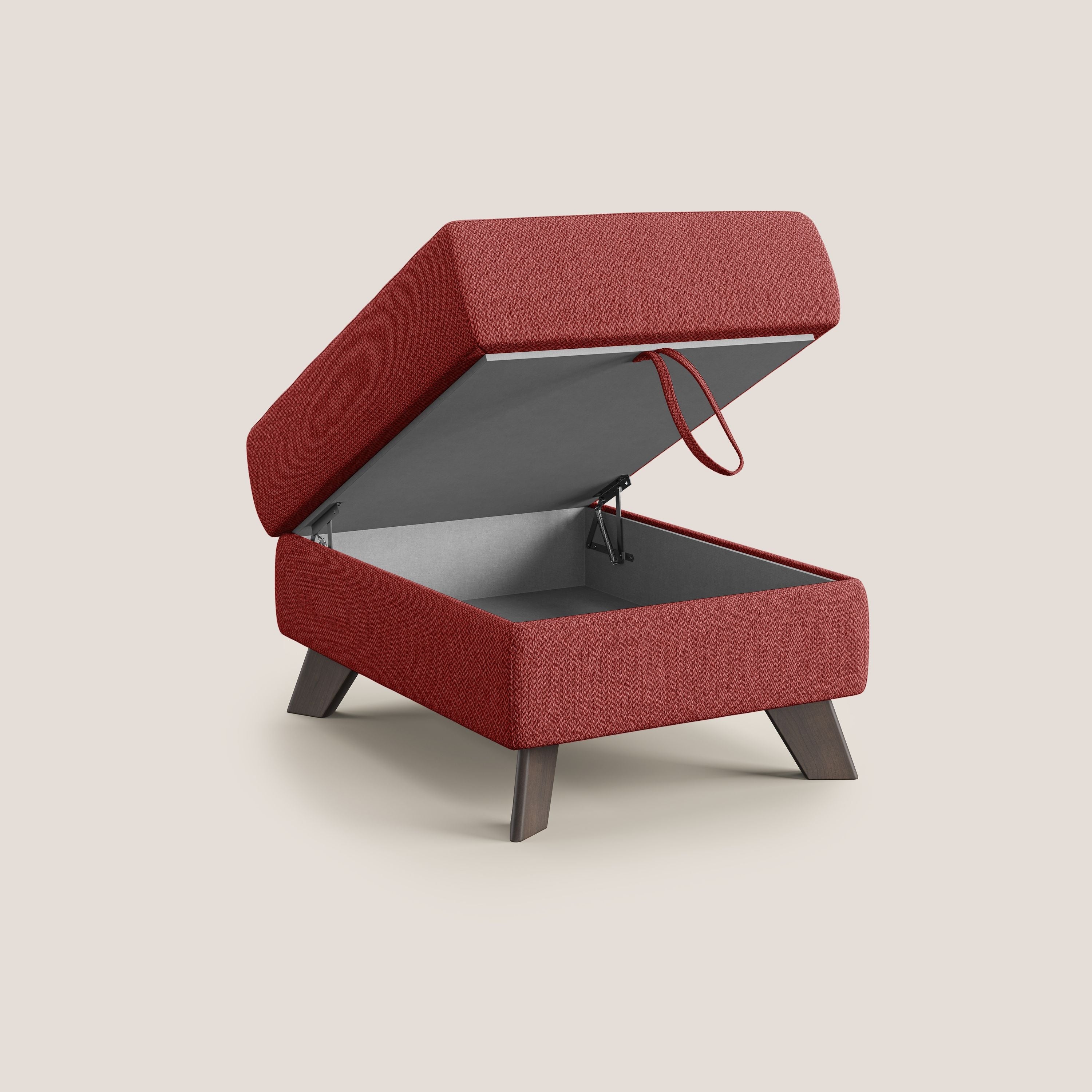 Moon Pouf contenitore e piedini alti in tessuto smacchiabile con acqua T05 rosso - divani.store