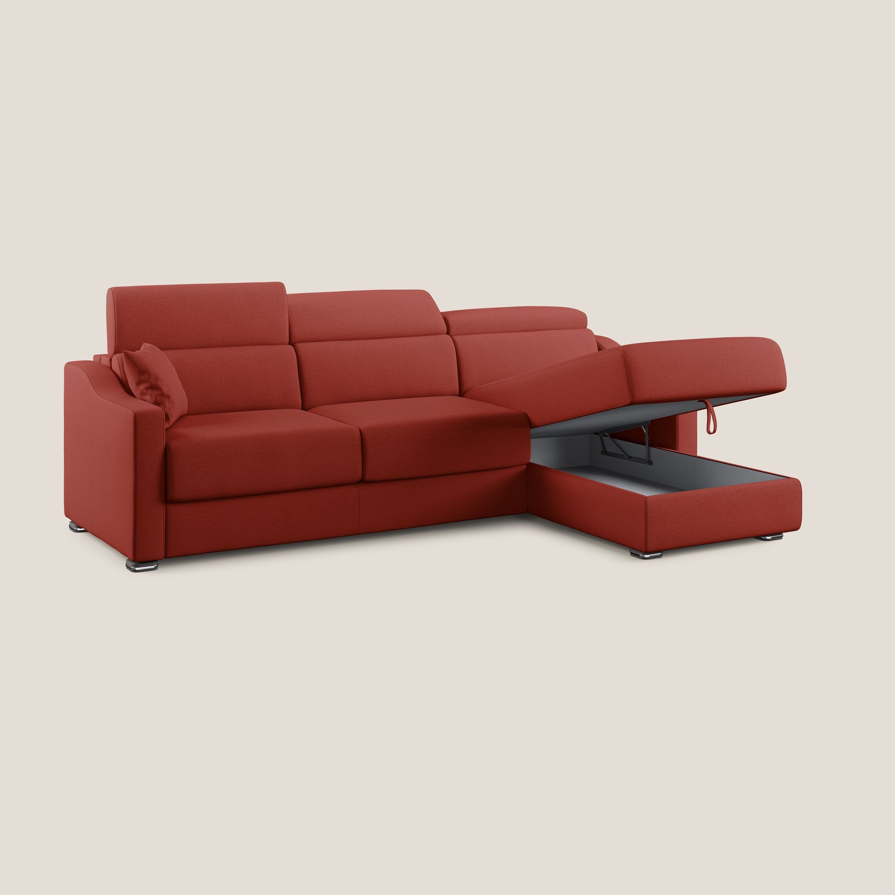 Amber divano letto angolare in tessuto smacchiabile T05 rosso - divani.store