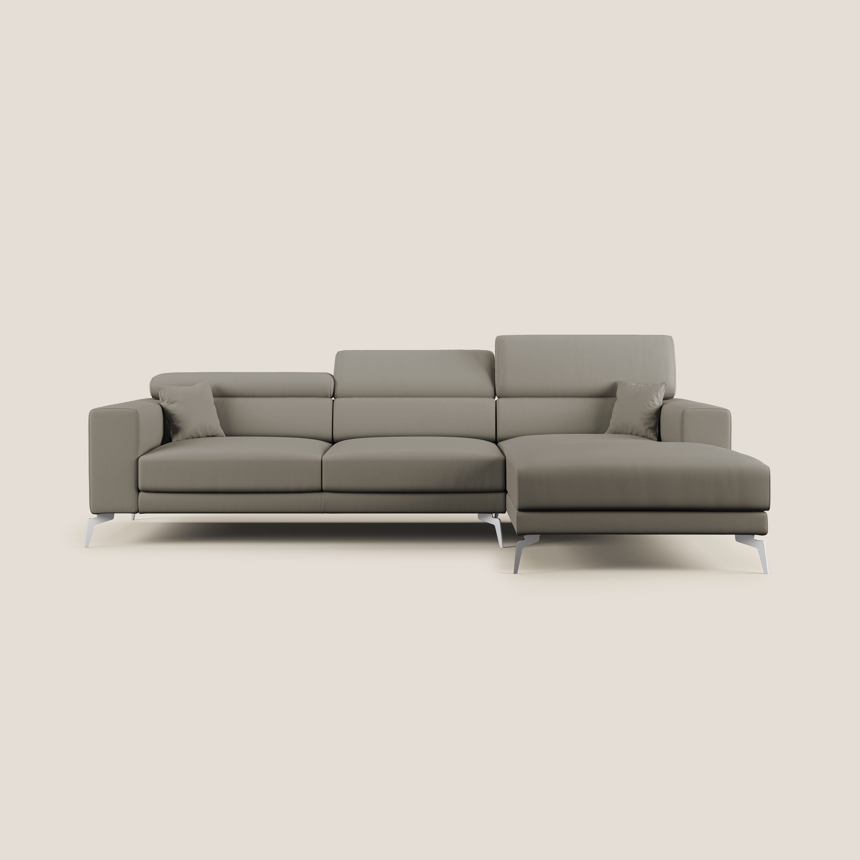 Blade Divano moderno angolare con poggiatesta reclinabili in Ecopelle T04 talpa - divani.store