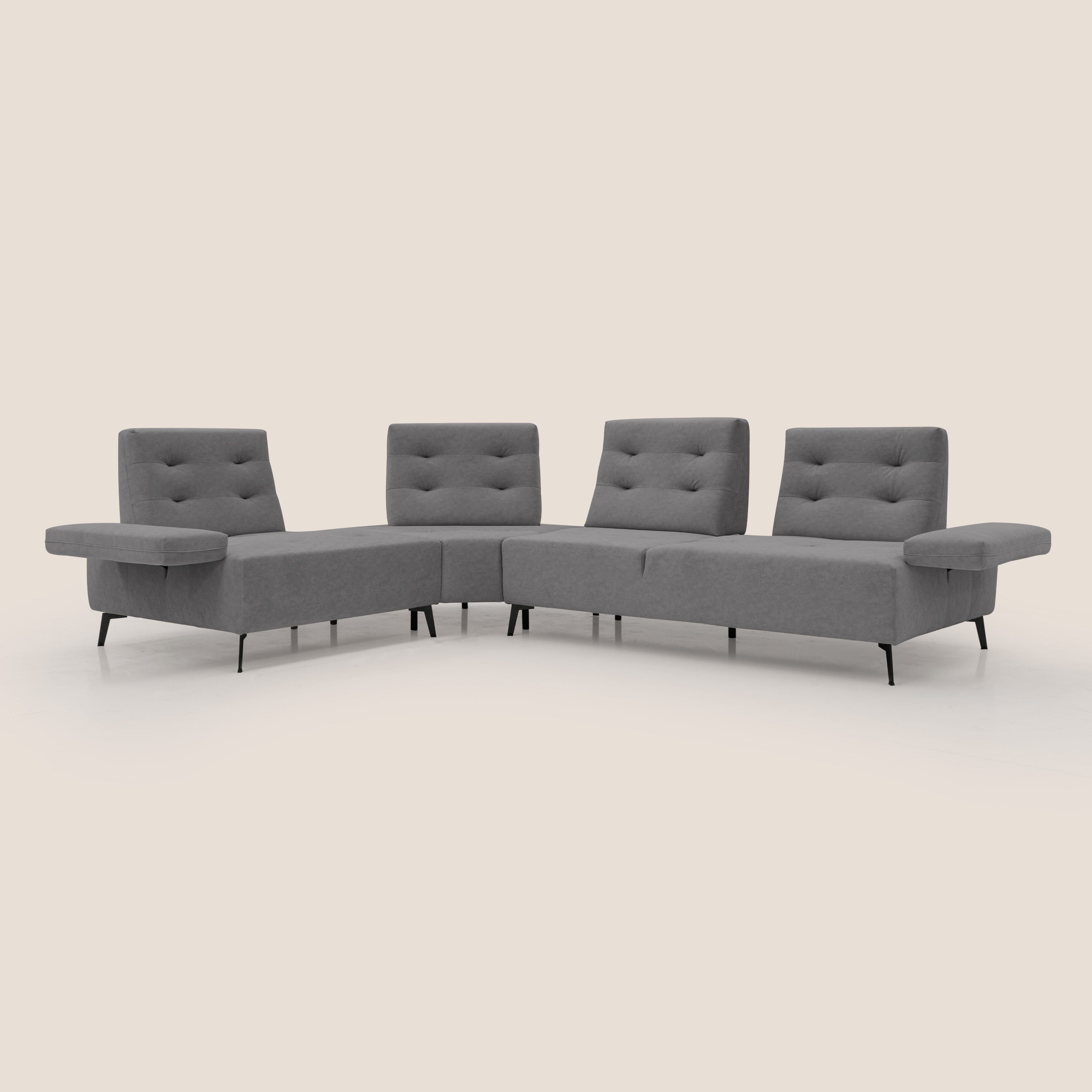 Lugano Divano angolare con schienali traslanti in microfibra effetto velluto T09 grigio - divani.store