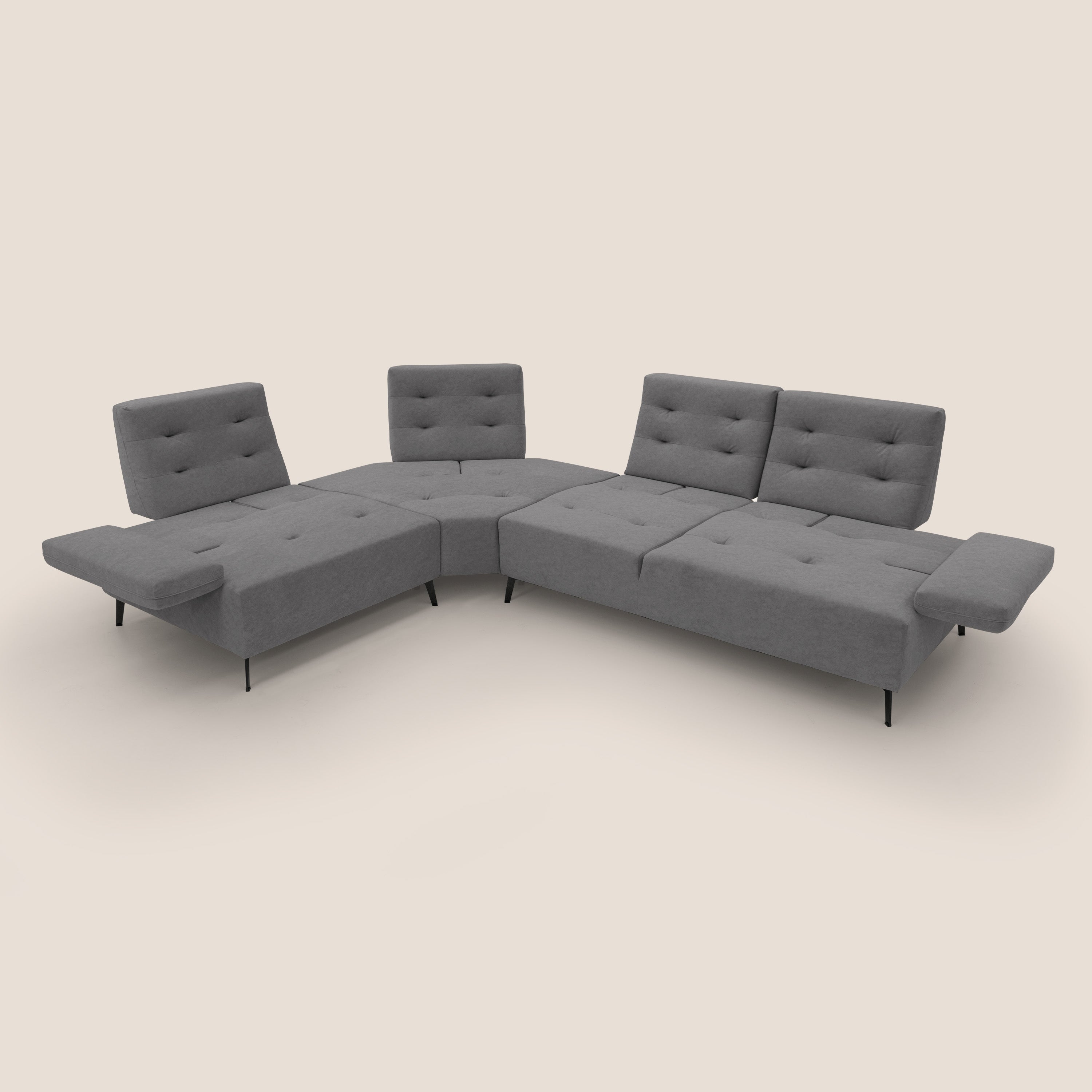 Lugano Divano angolare con schienali traslanti in microfibra effetto velluto T09 grigio - divani.store
