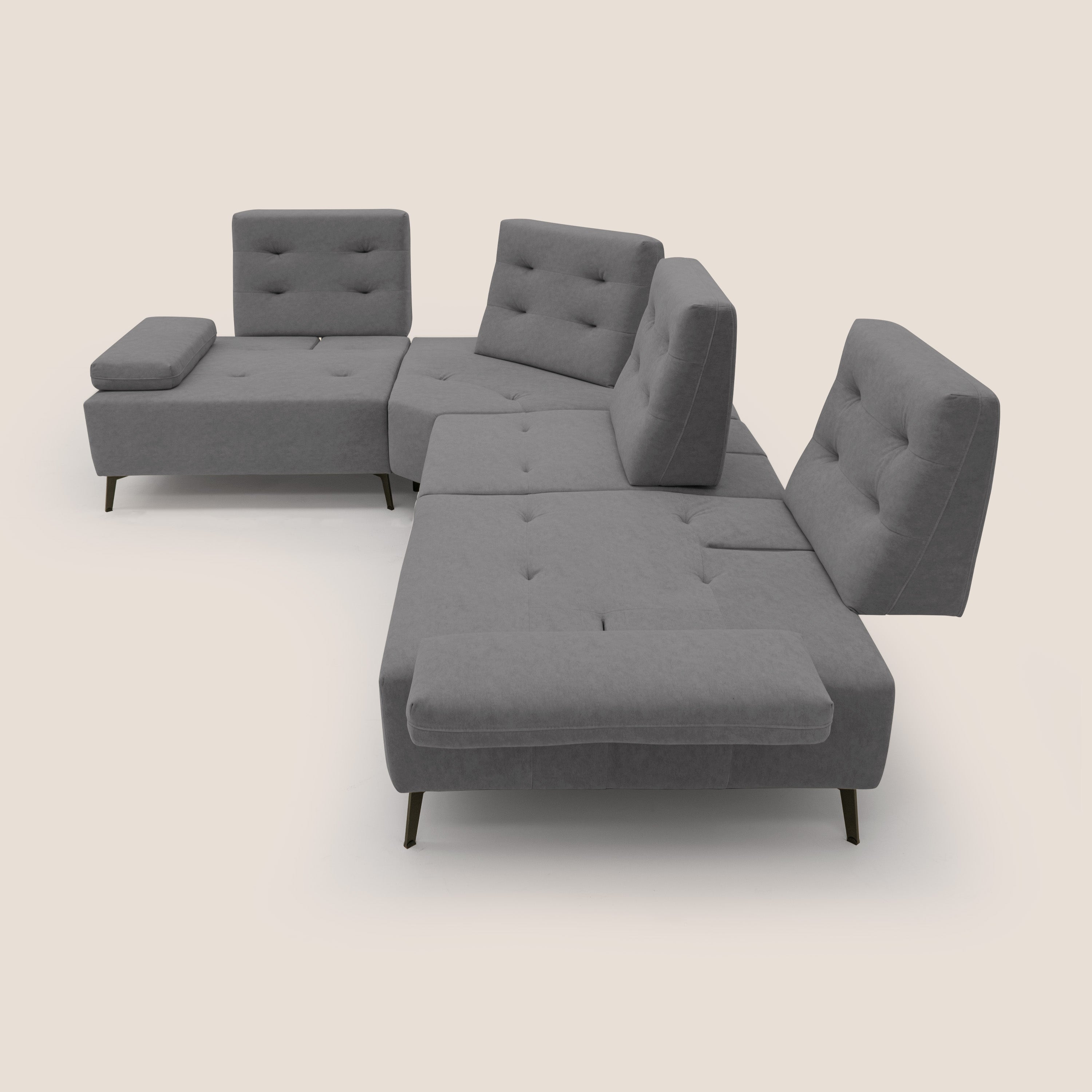 Lugano Divano angolare con schienali traslanti in microfibra effetto velluto T09 grigio - divani.store