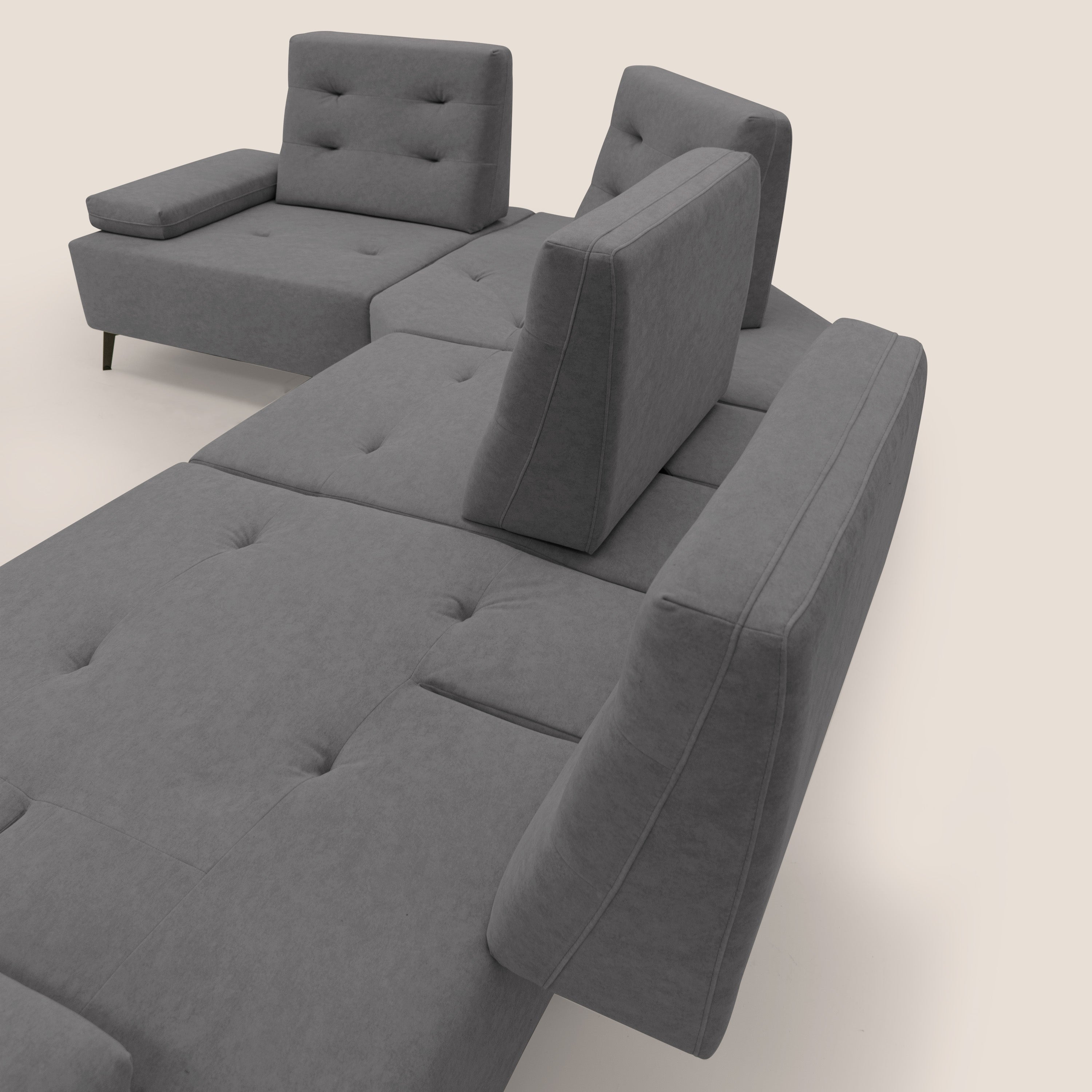 Lugano Divano angolare con schienali traslanti in microfibra effetto velluto T09 grigio - divani.store