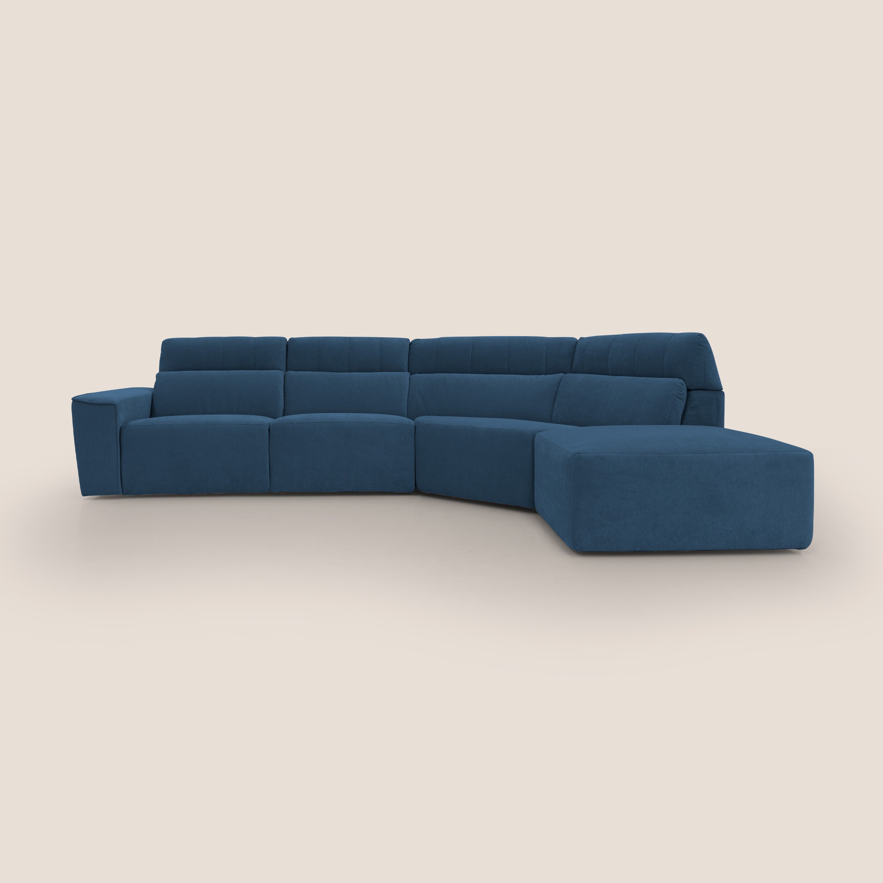 Clark Divano angolare con opzione relax elettrico in tessuto smacchiabile impermeabile T17 blu - divani.store