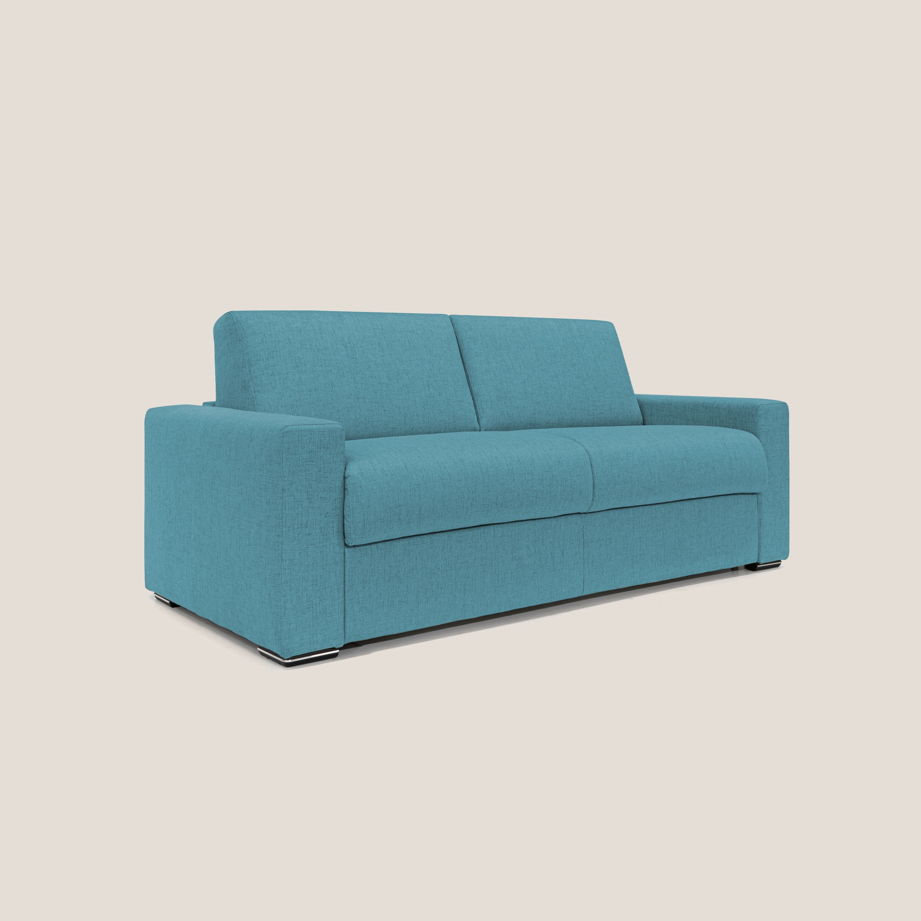 Nixon Divano letto matrimoniale con materasso 20 cm in tessuto impermeabile T03 azzurro - divani.store