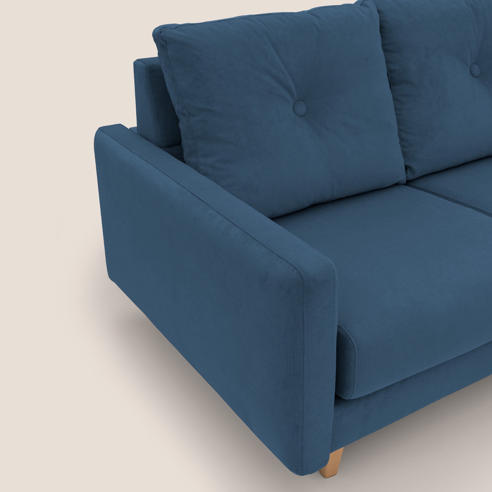 Matisse divano a 3 sedute allungabili e schienali in piuma d'oca in tessuto smacchiabile T17 blu - divani.store