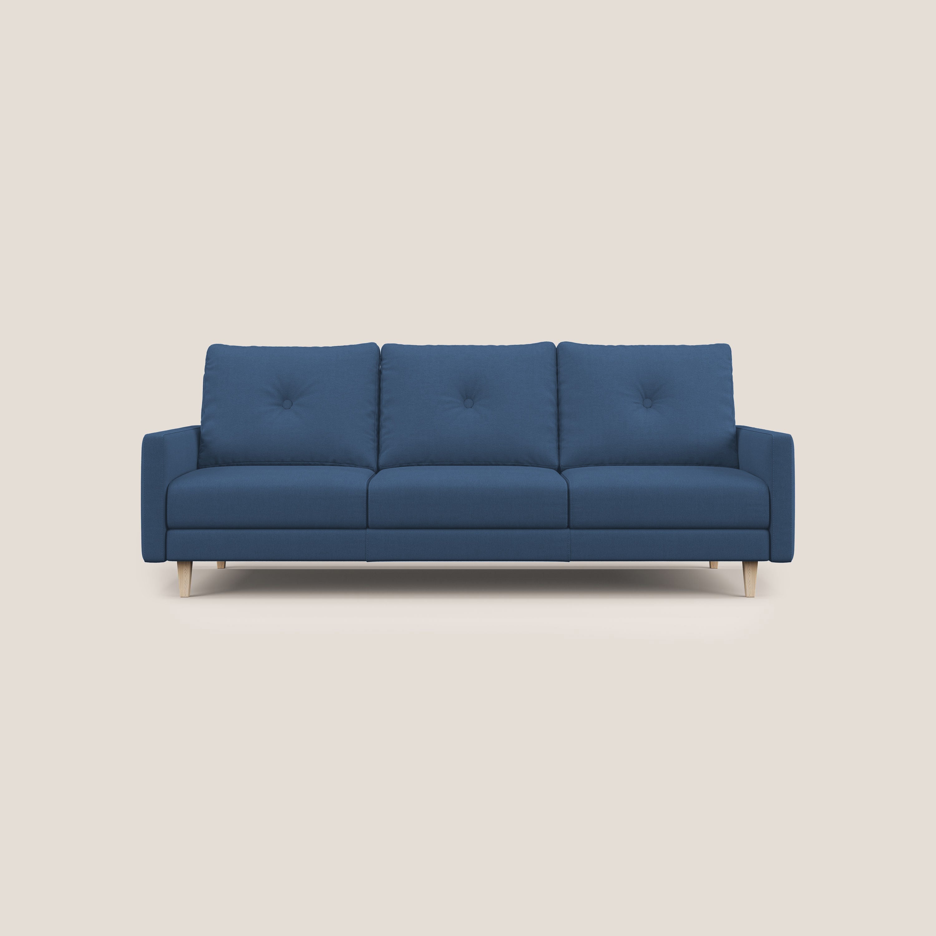 Matisse divano a 3 sedute allungabili e schienali in piuma d'oca in tessuto smacchiabile T17 blu - divani.store