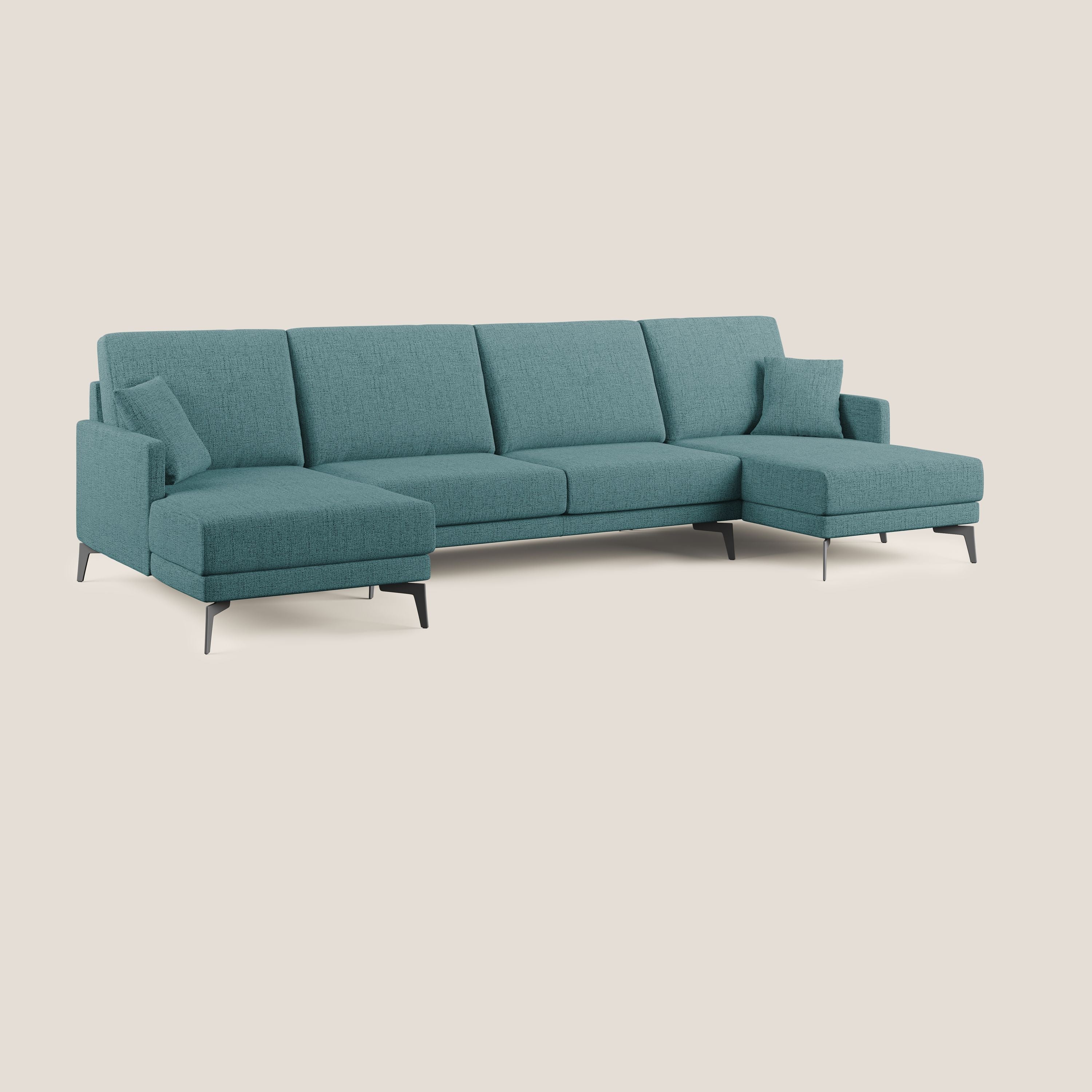 Saturno divano panoramico moderno in tessuto morbido impermeabile T03 azzurro - divani.store