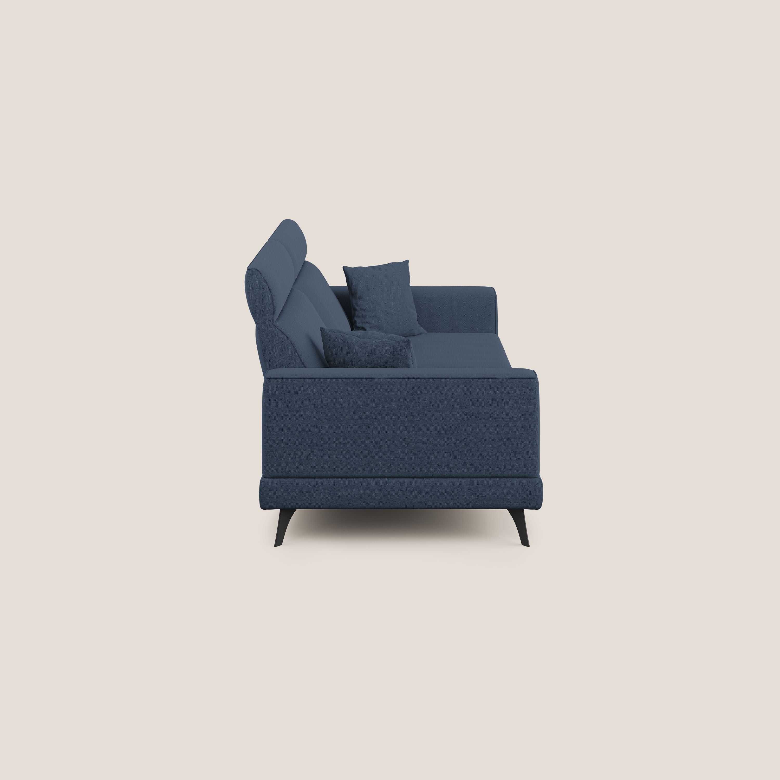 Slide Divano con schienali traslanti e poggiatesta in tessuto simil cotone impermeabile T19 blu - divani.store