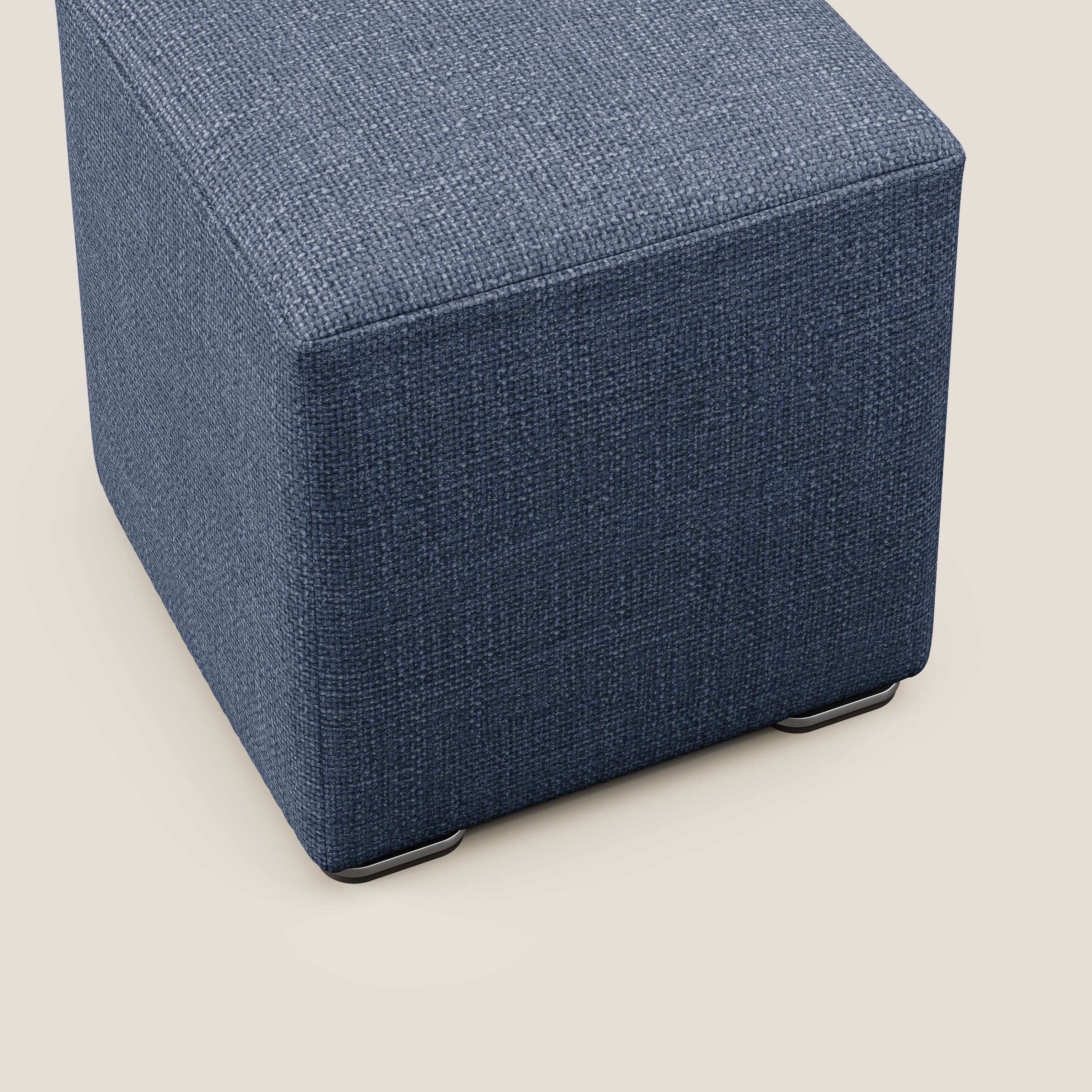 Cube pouf in morbido tessuto impermeabile ad intreccio melangiato T06 blu - divani.store
