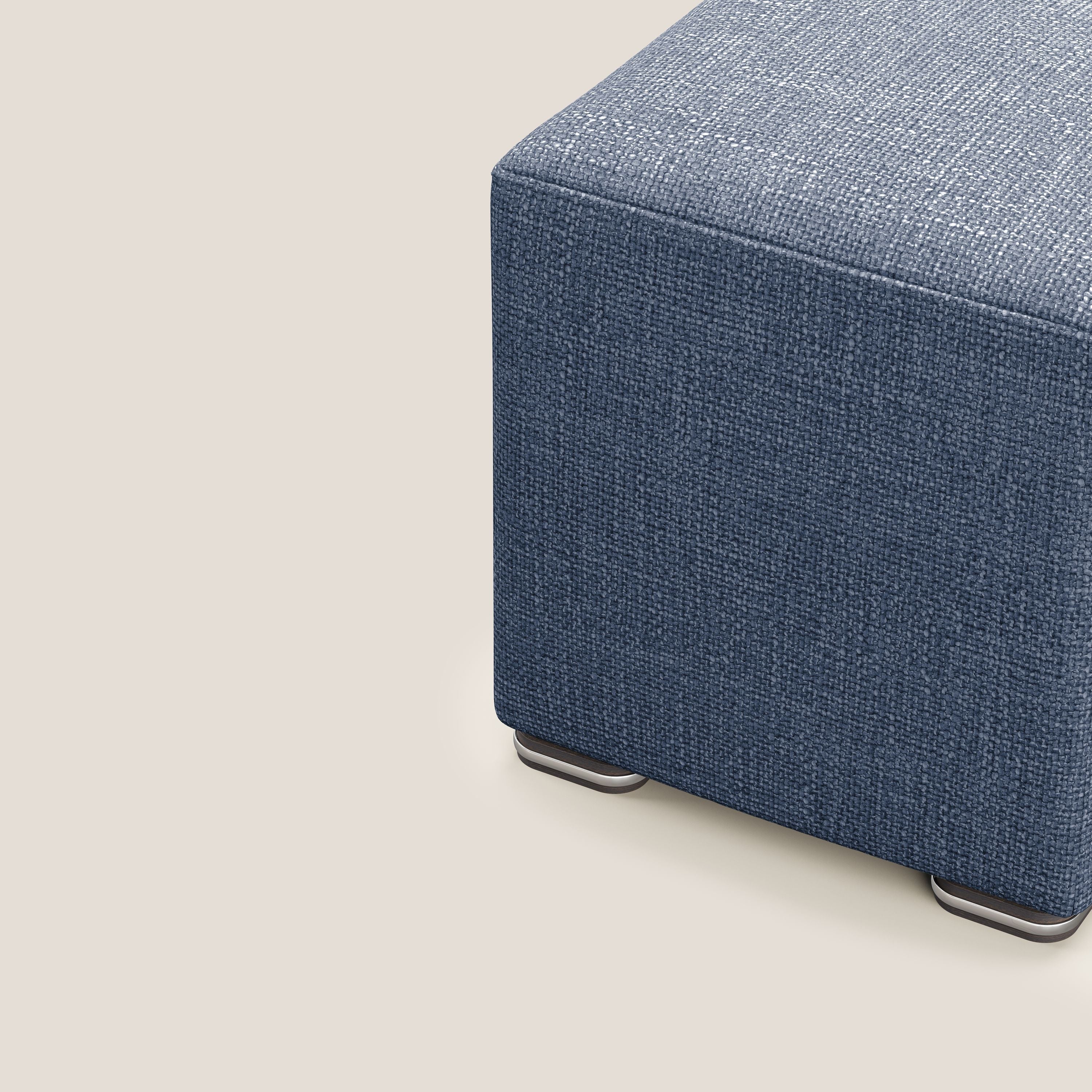 Cube pouf in morbido tessuto impermeabile ad intreccio melangiato T06 blu - divani.store