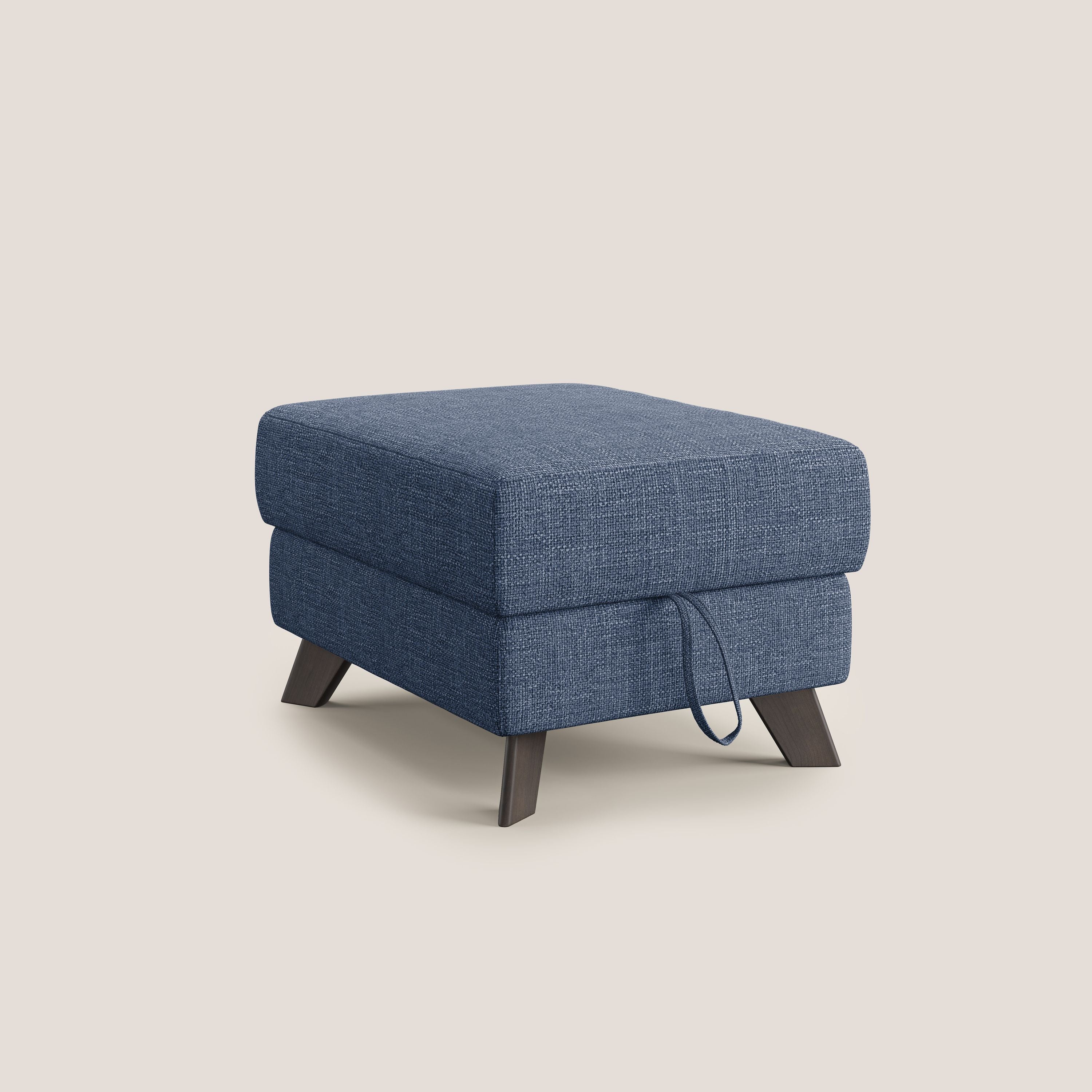 Moon Pouf contenitore e piedini alti in tessuto morbido ad intreccio soft-touch impermeabile T06 blu - divani.store