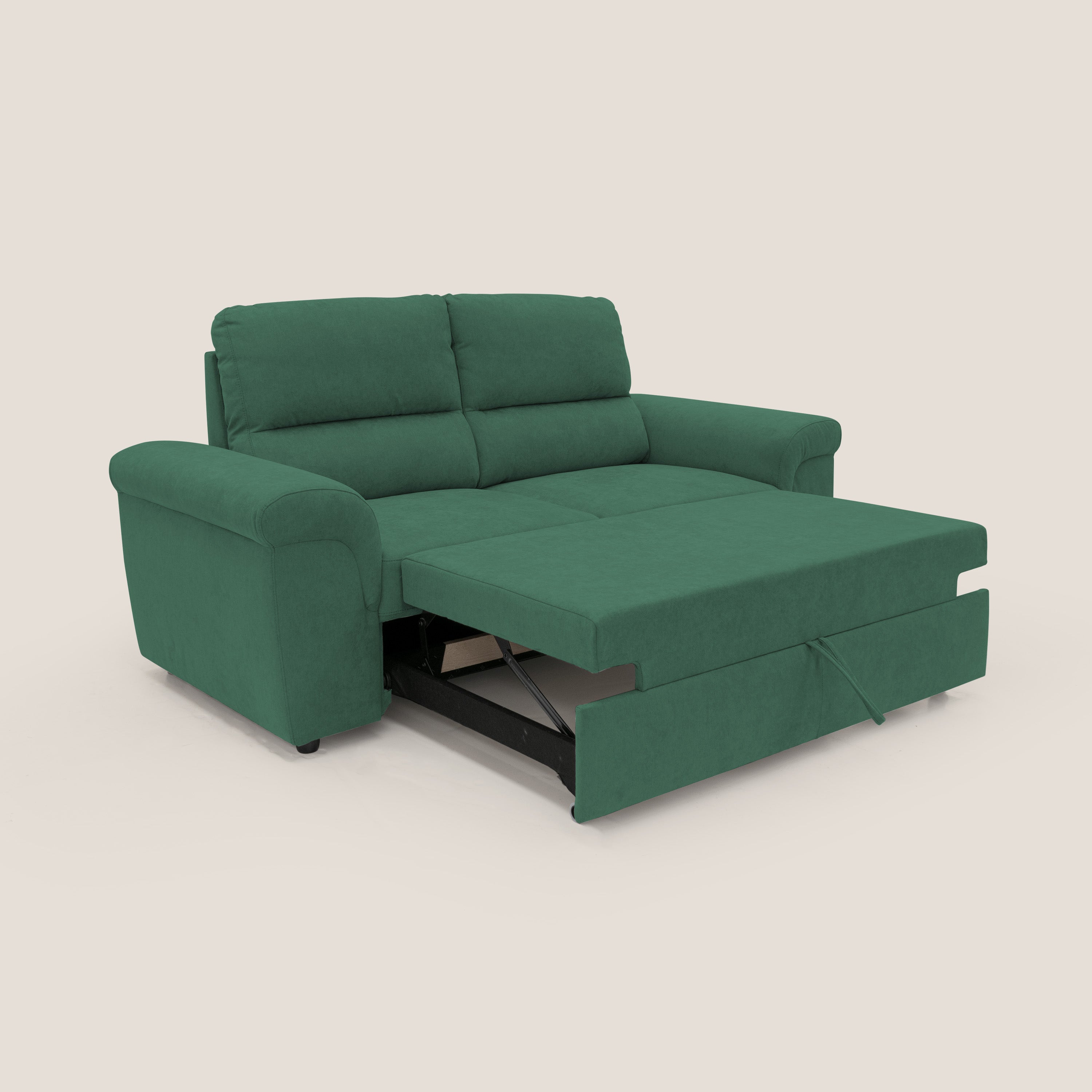 Minerva divano con pouf estraibile poggiapiedi in tessuto morbido impermeabile T02 verde - divani.store