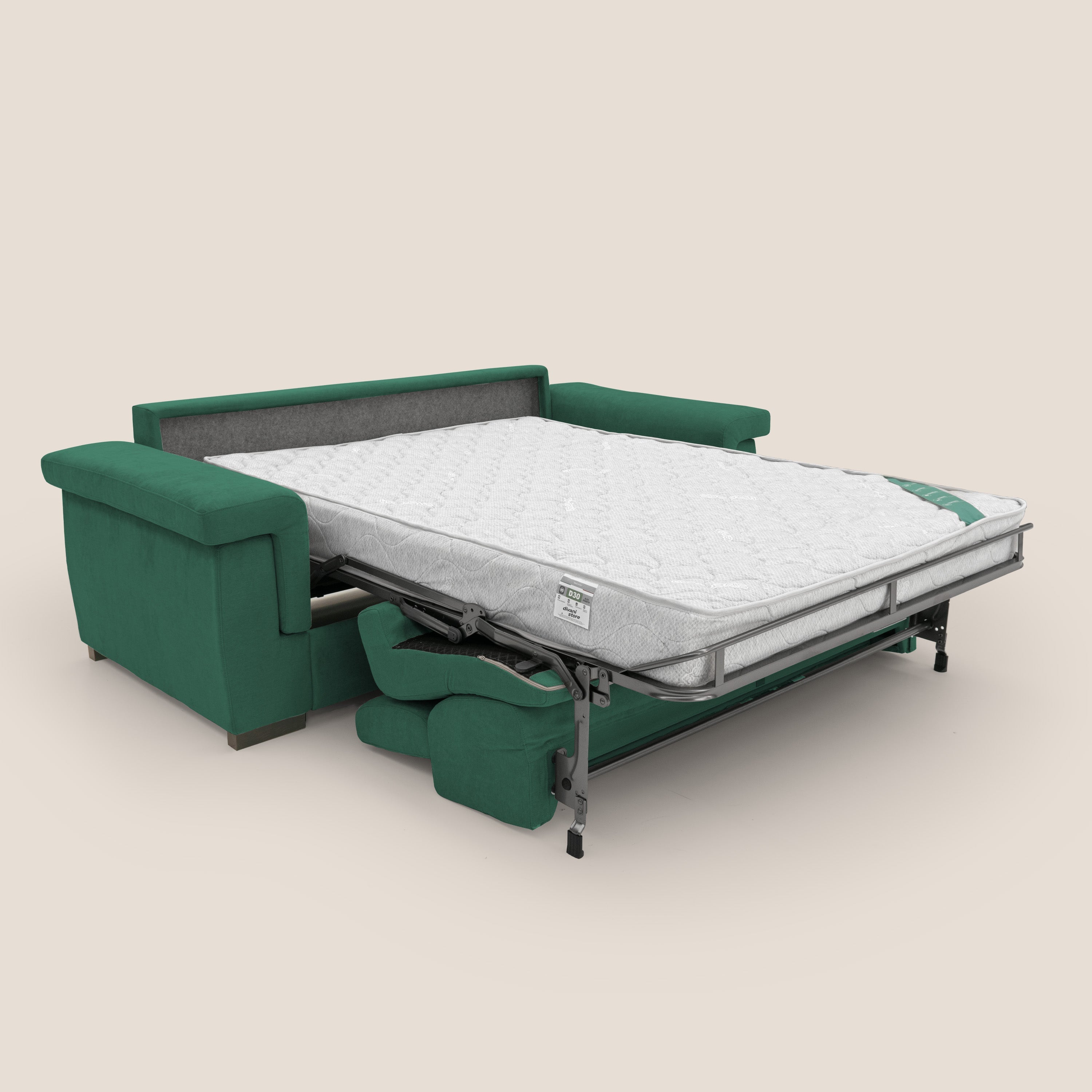 Bjorn divano letto sfoderabile con materasso H18 cm e poggiatesta reclinabili in tessuto impermeabile T02 verde - divani.store