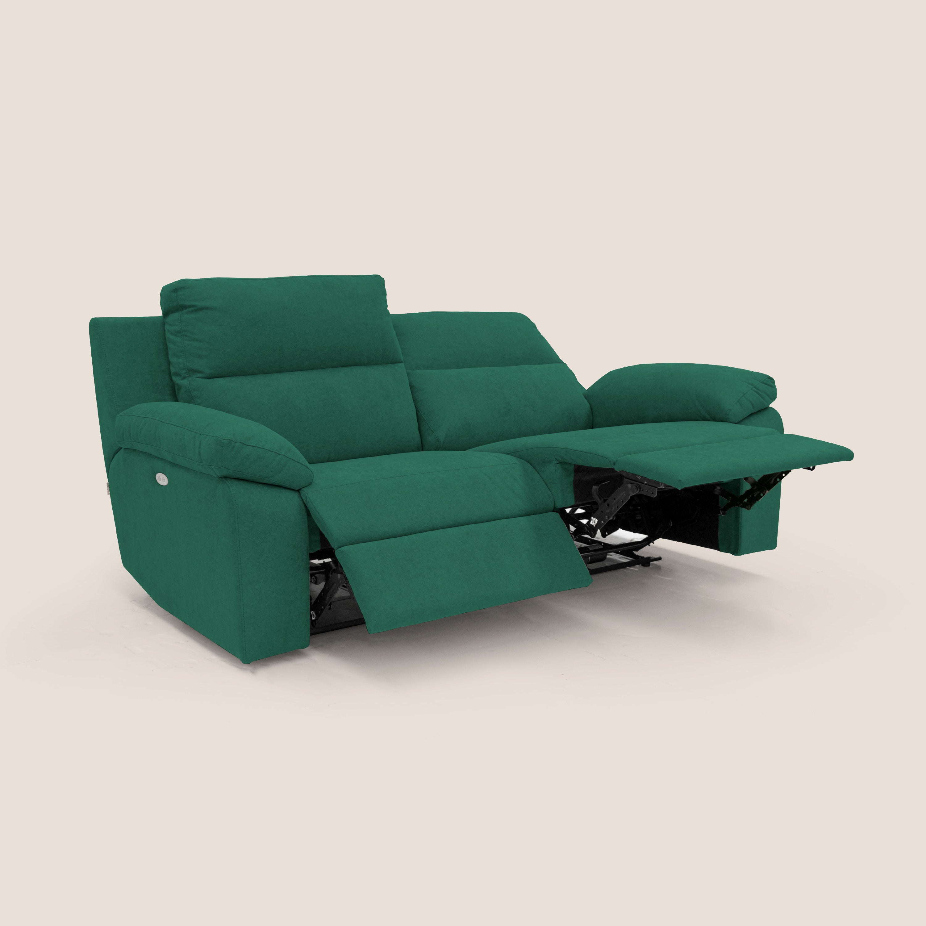 Romeo Divano relax con recliner elettrico in morbido tessuto impermeabile T02 verde - divani.store