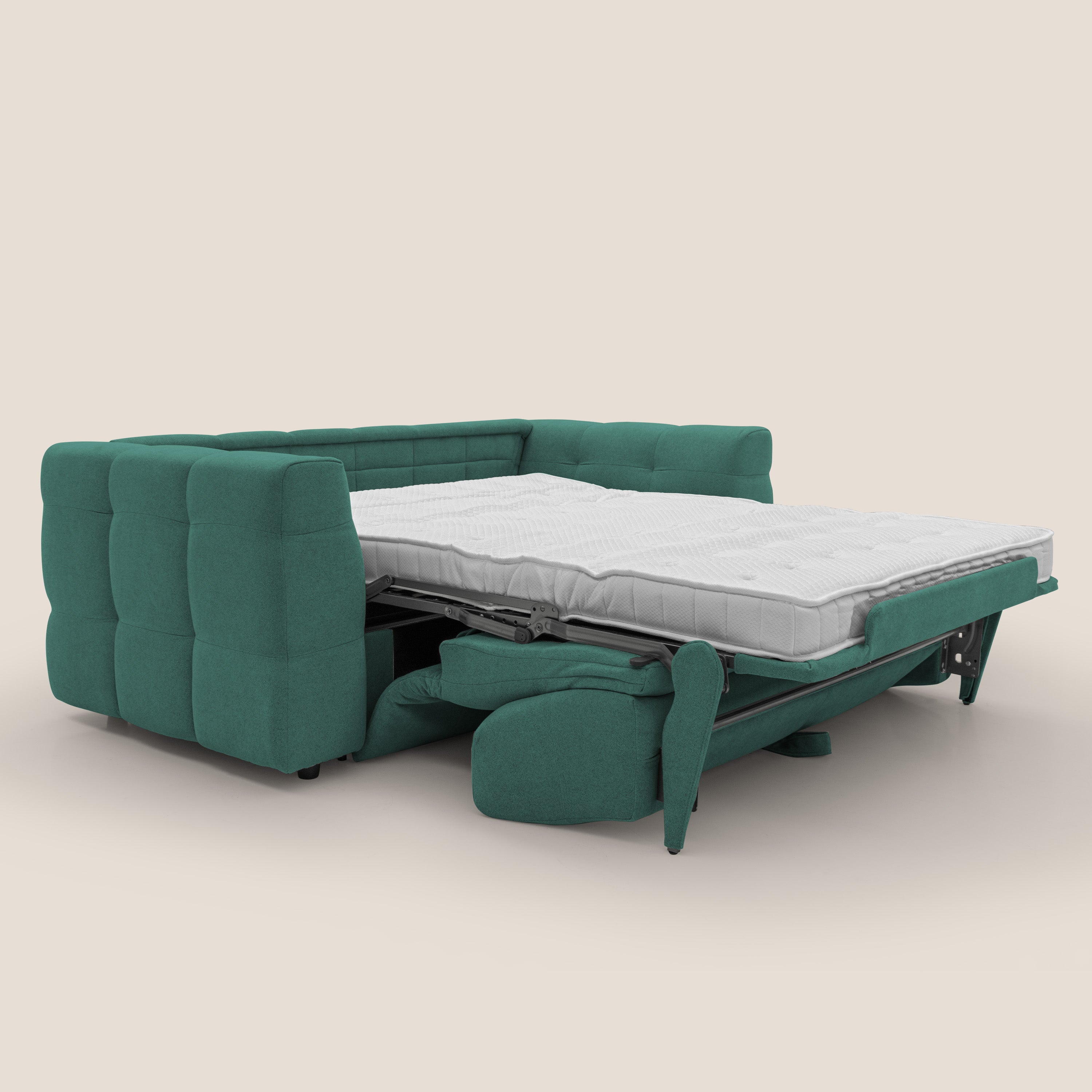 Tender Divano letto matrimoniale dal design innovativo in tessuto bouclet impermeabile T07 verde - divani.store