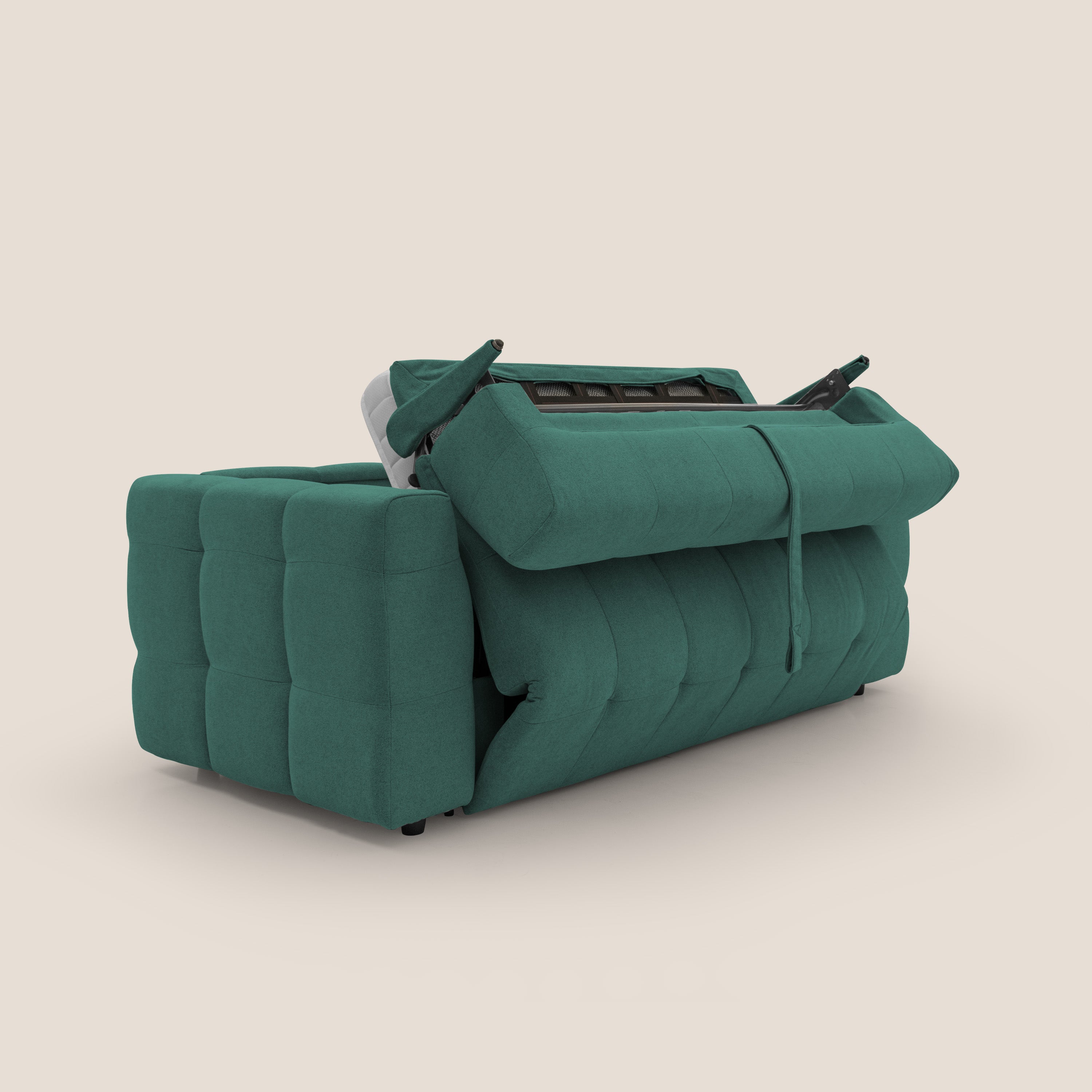 Tender Divano letto matrimoniale dal design innovativo in tessuto bouclet impermeabile T07 verde - divani.store