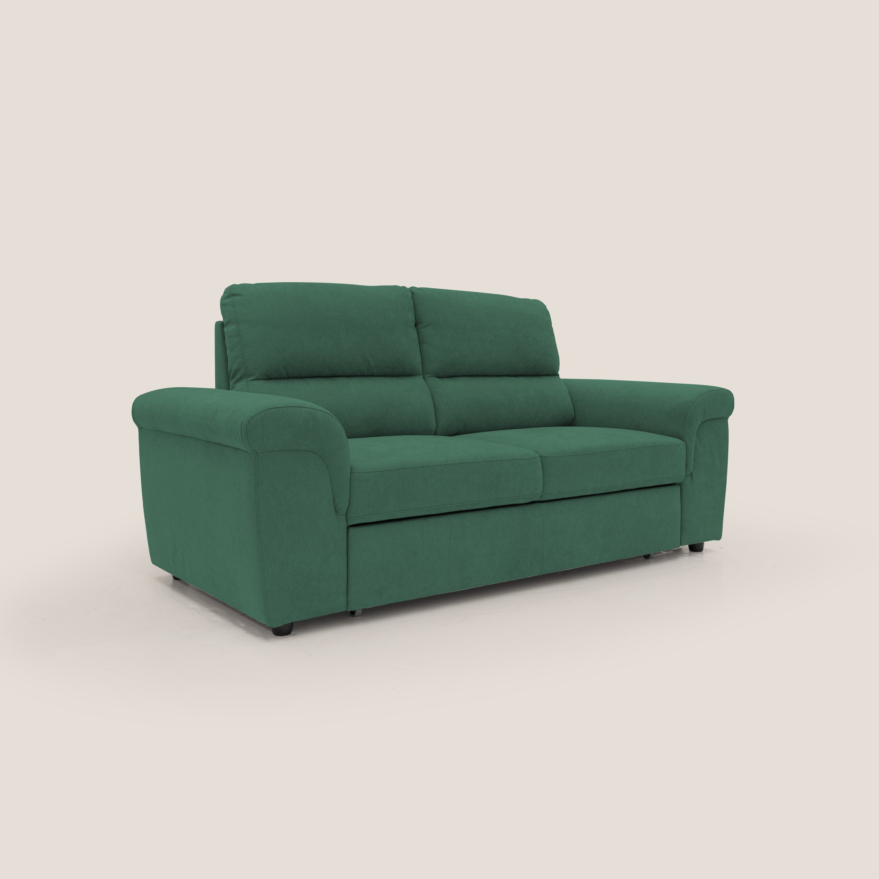 Minerva divano con pouf estraibile poggiapiedi in tessuto morbido impermeabile T02 verde - divani.store