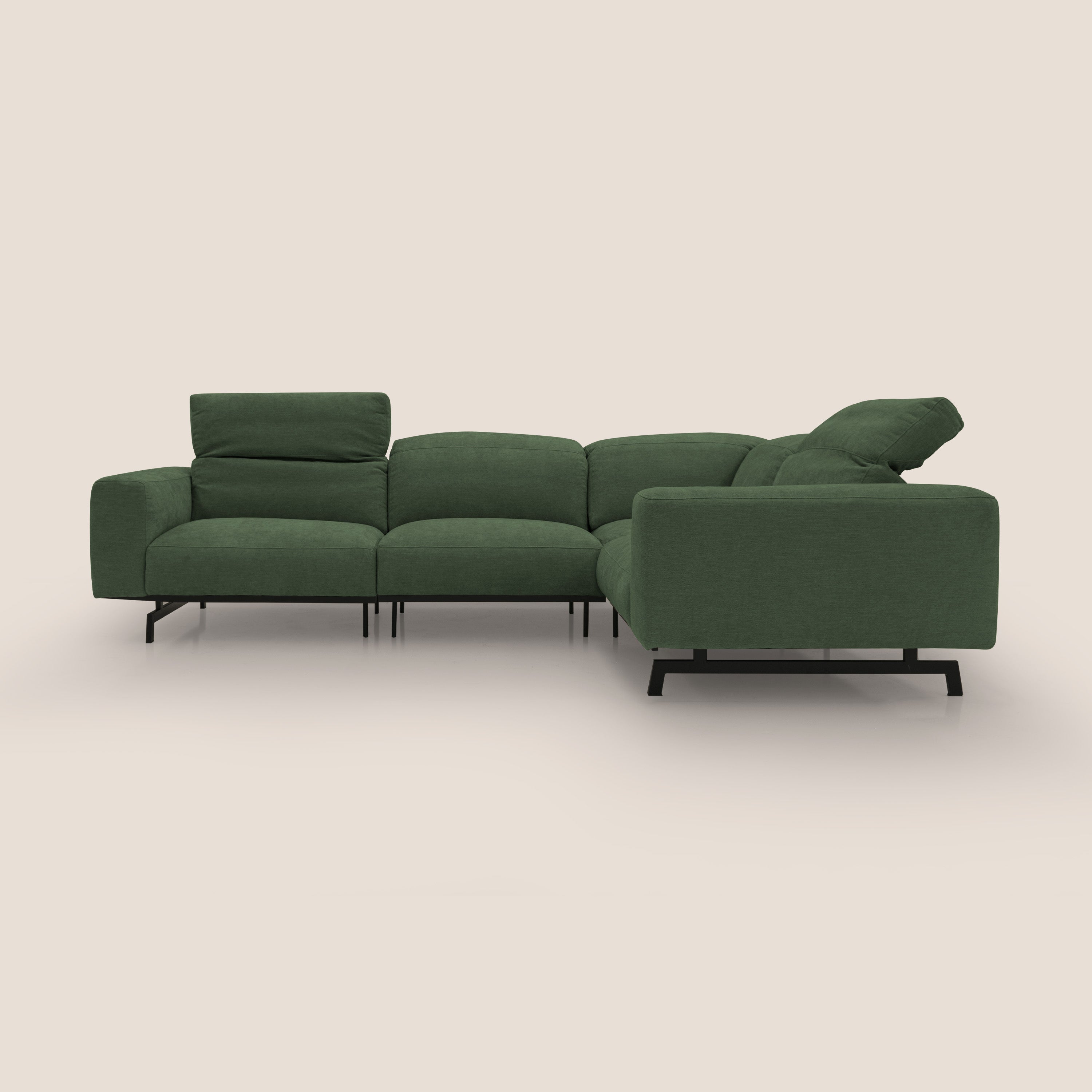 Sakura divano in piuma d'oca angolare REVERSIBILE in morbido tessuto fiammato impermeabile T14 verde - divani.store