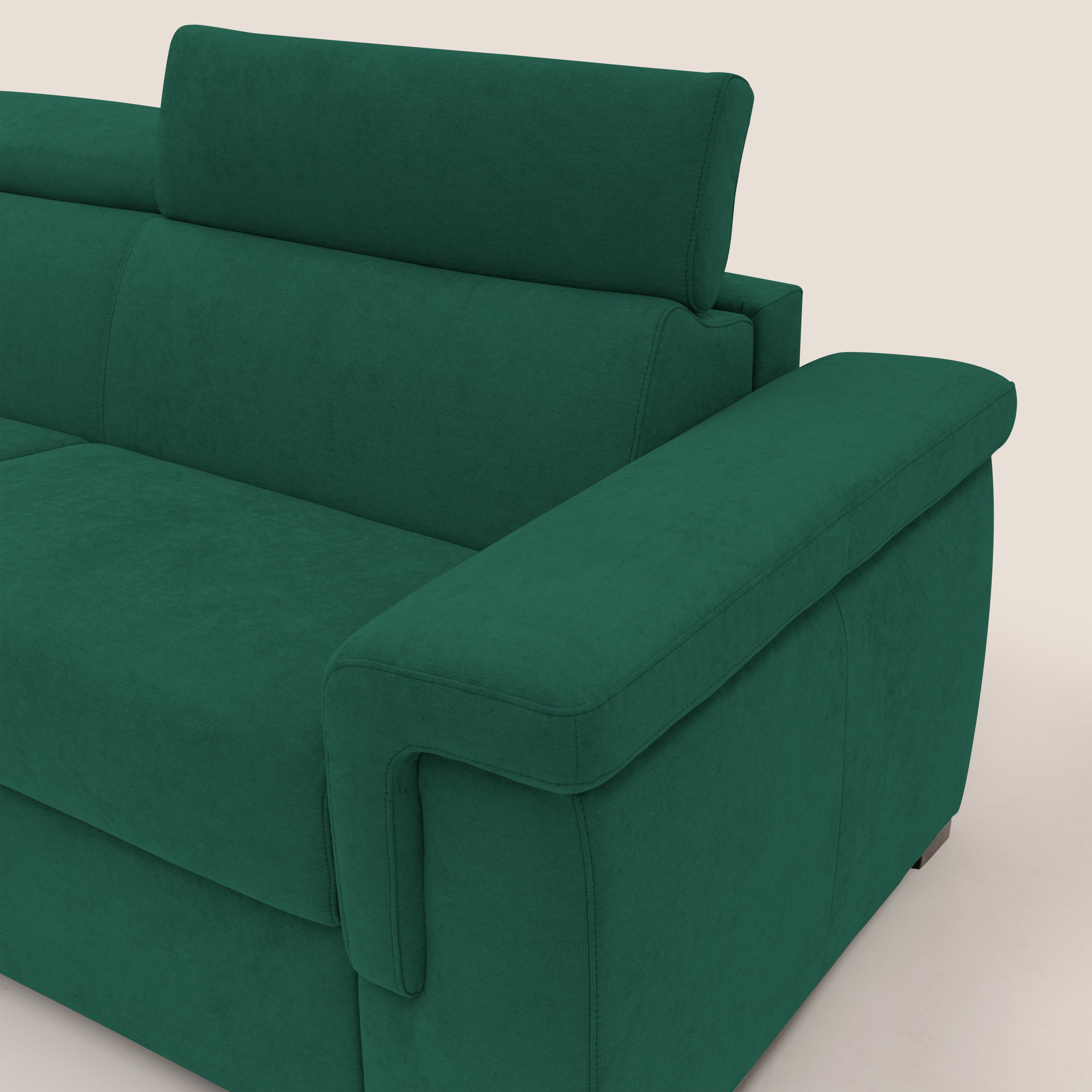 Giunone divano letto con materasso alto 18 cm e poggiatesta reclinabili in tessuto impermeabile T02 verde - divani.store