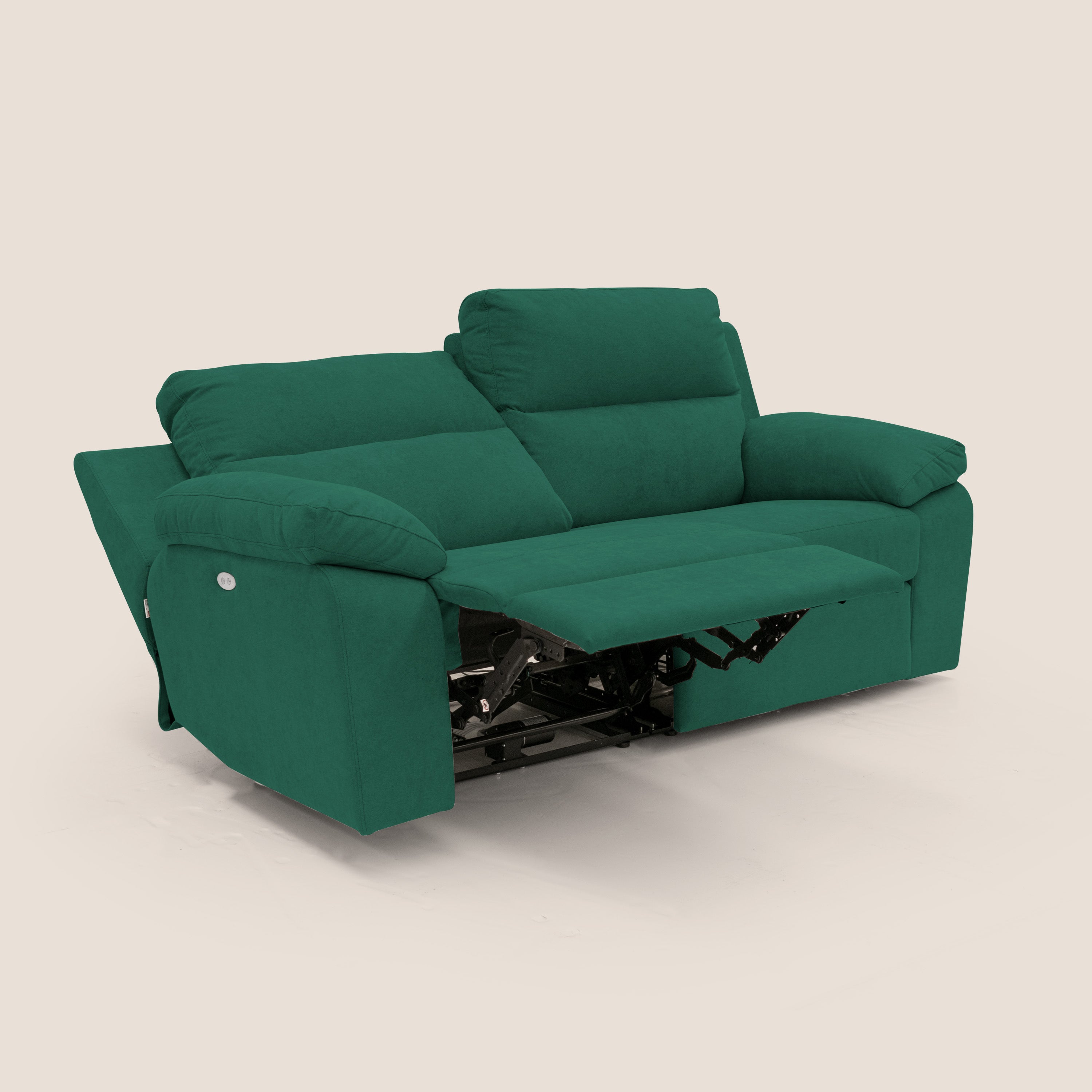 Romeo Divano relax con recliner elettrico in morbido tessuto impermeabile T02 verde - divani.store