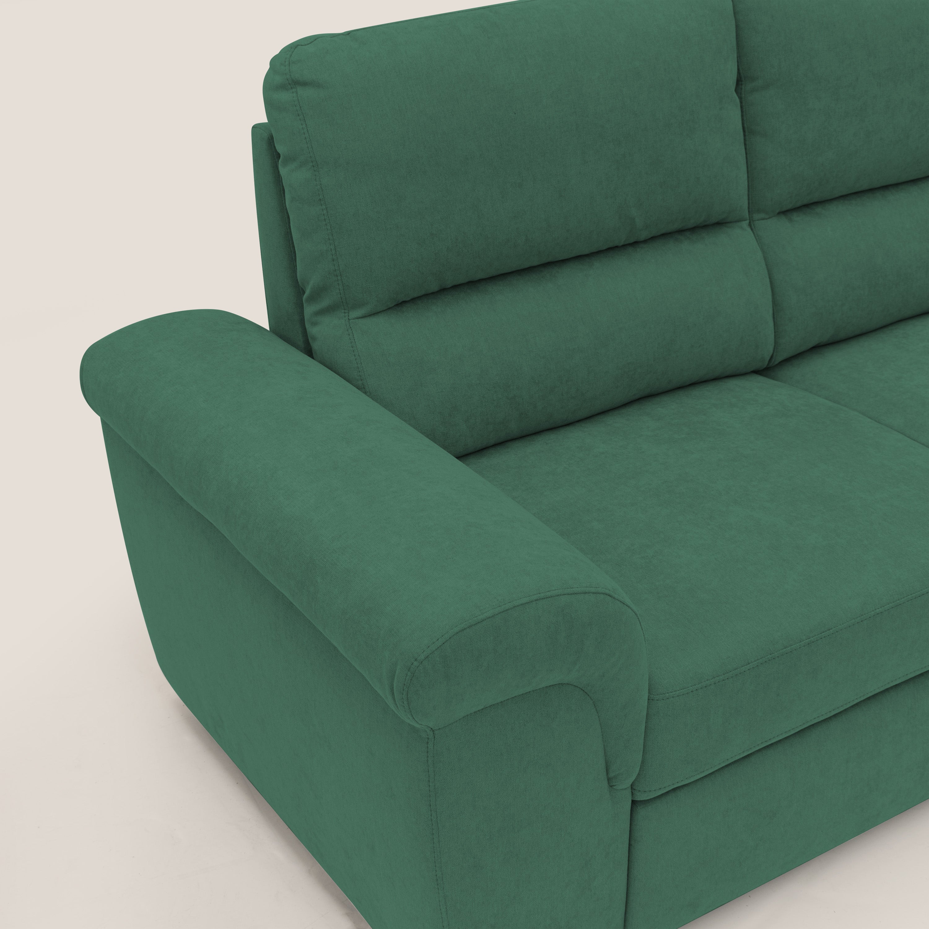 Minerva divano con pouf estraibile poggiapiedi in tessuto morbido impermeabile T02 verde - divani.store