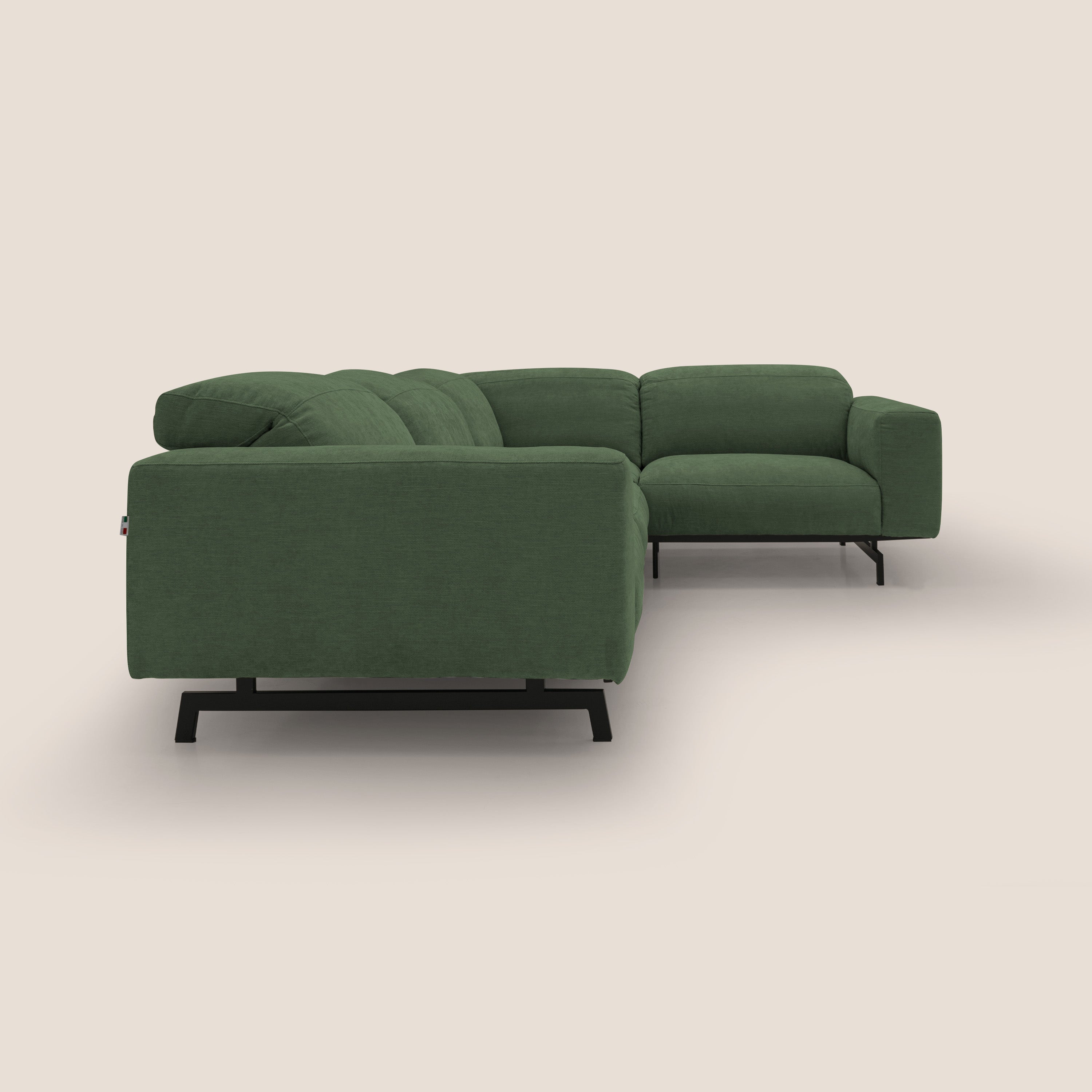 Sakura divano in piuma d'oca angolare REVERSIBILE in morbido tessuto fiammato impermeabile T14 verde - divani.store