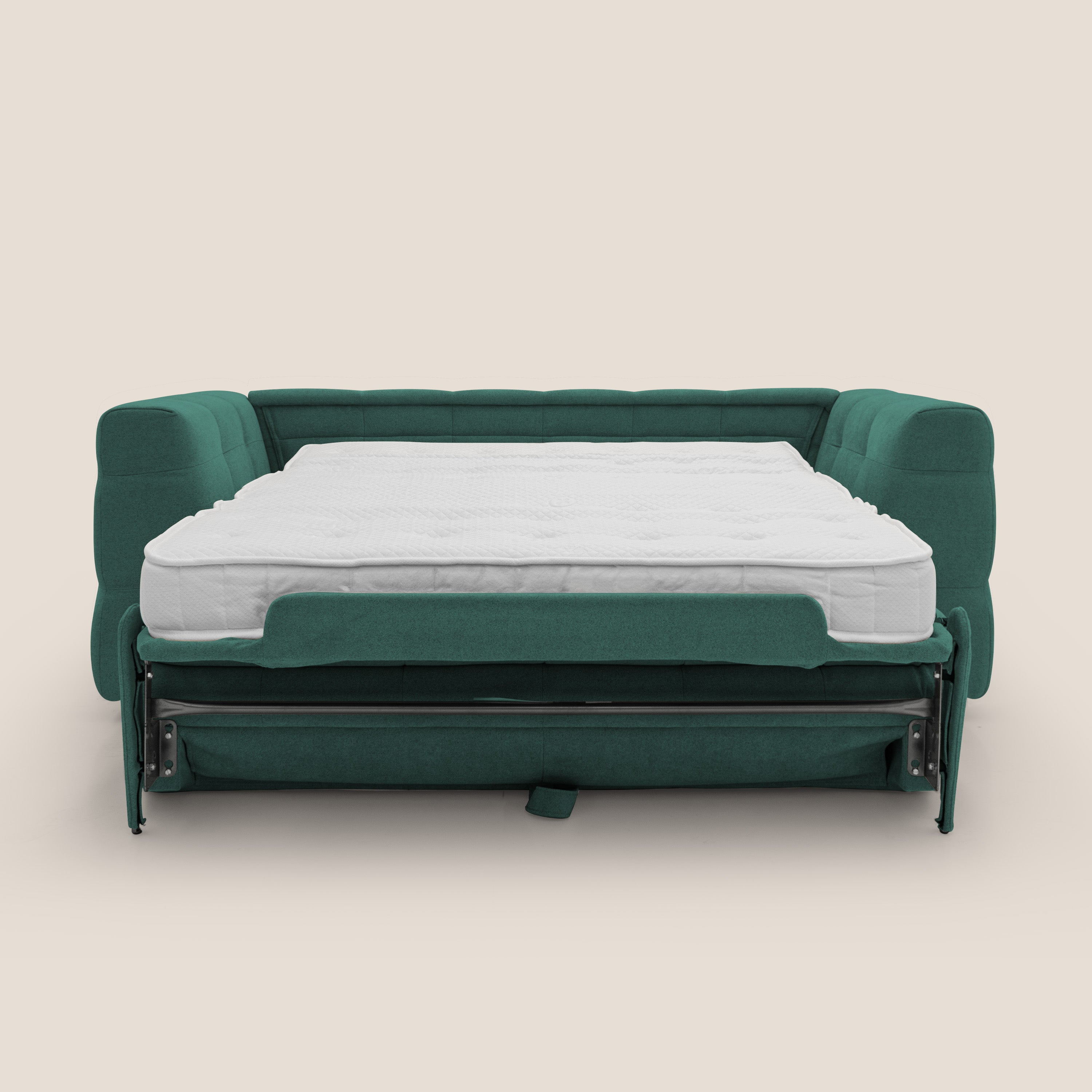 Tender Divano letto matrimoniale dal design innovativo in tessuto bouclet impermeabile T07 verde - divani.store