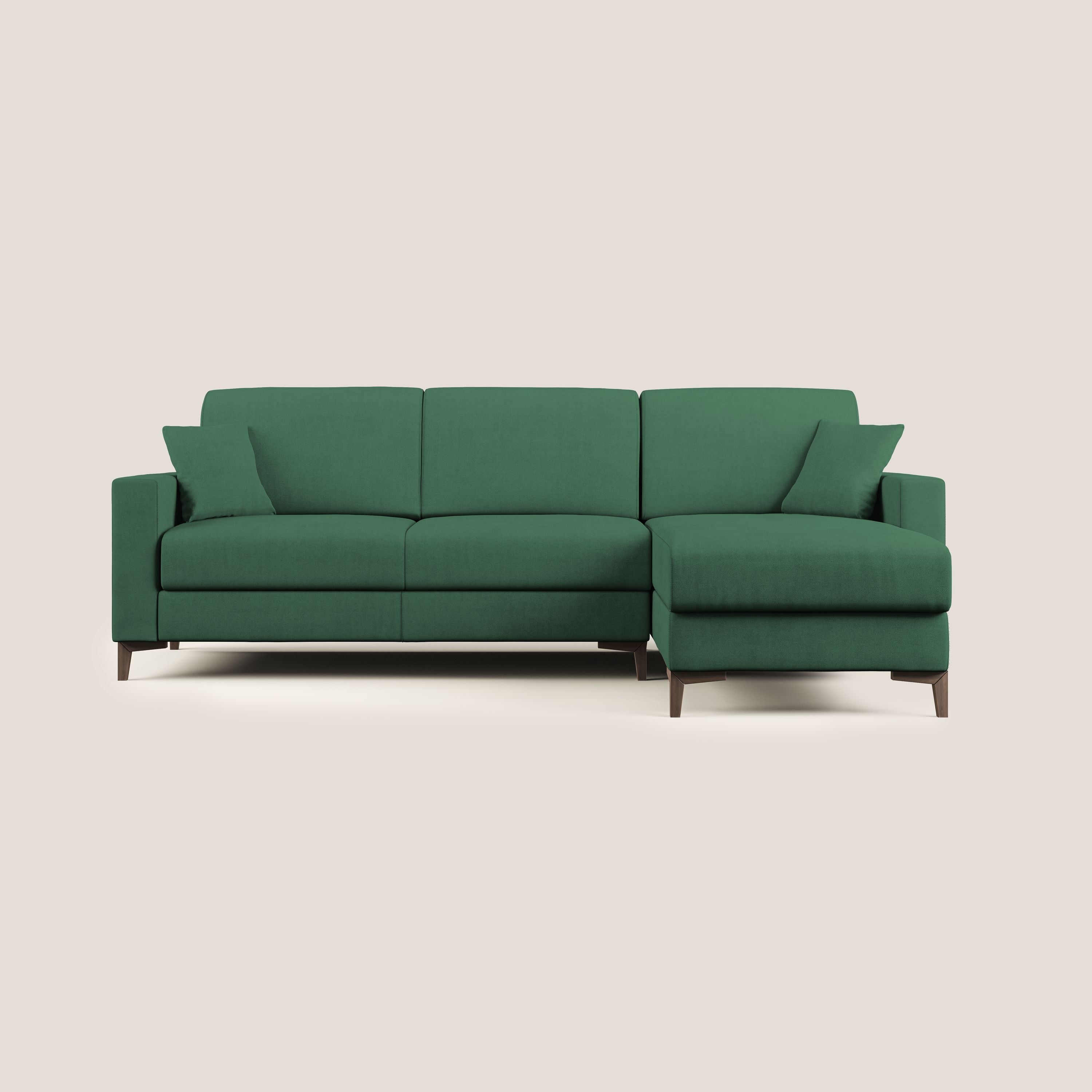 Kafka divano letto angolare in morbido tessuto impermeabile T02 verde - divani.store