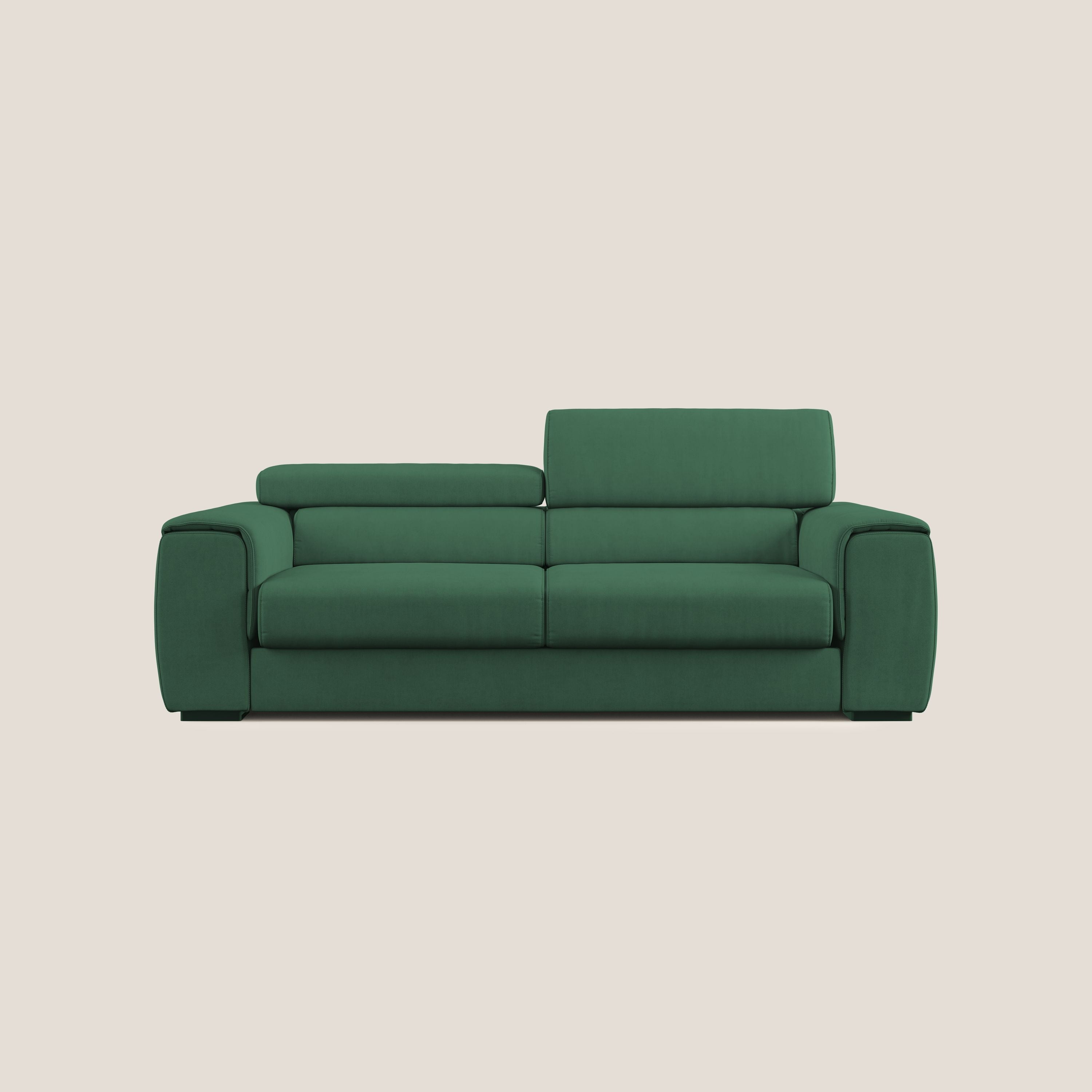 Zeno Divano con pouf estraibile poggiapiedi in tessuto morbido impermeabile T02 verde - divani.store